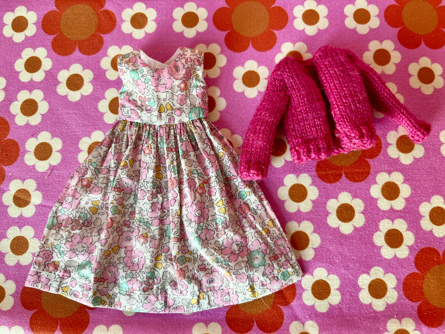 Pink Liberty Floral Dress & Cardigan for Blythe Doll