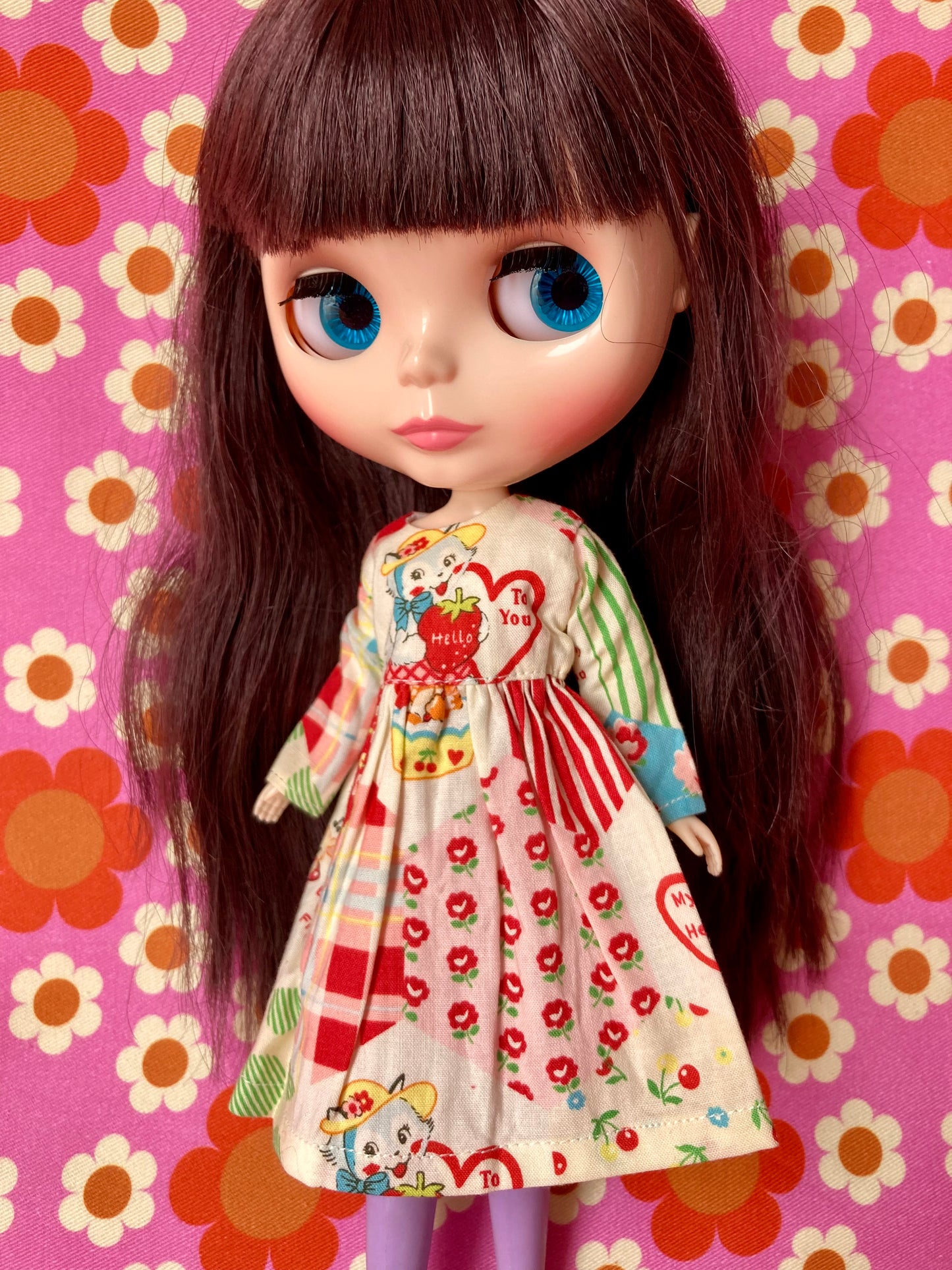 Hello Strawberry Cat Dress for Blythe Doll