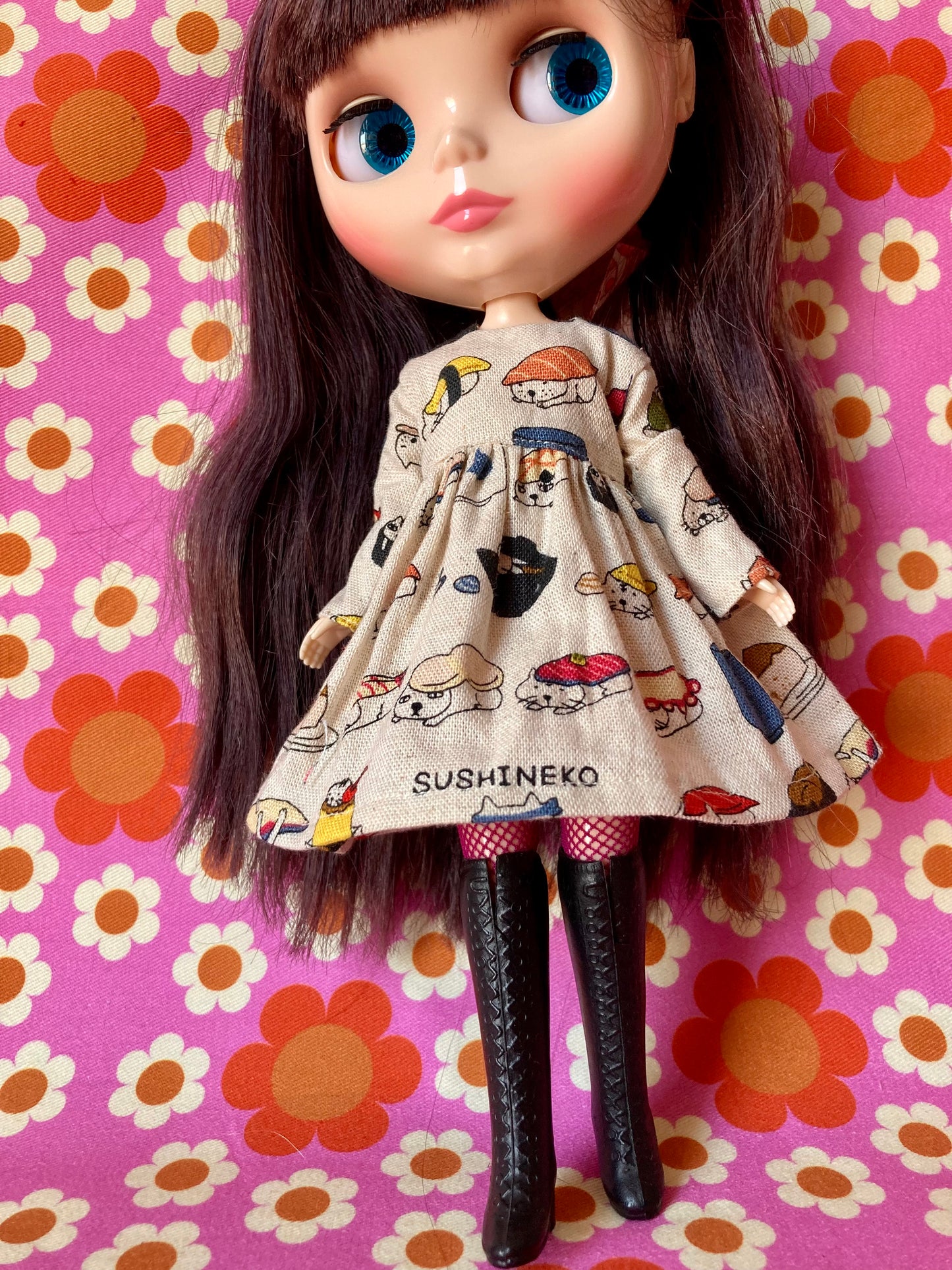 Cute Sushi Cat Japanese Print Happy Dress for Blythe Doll