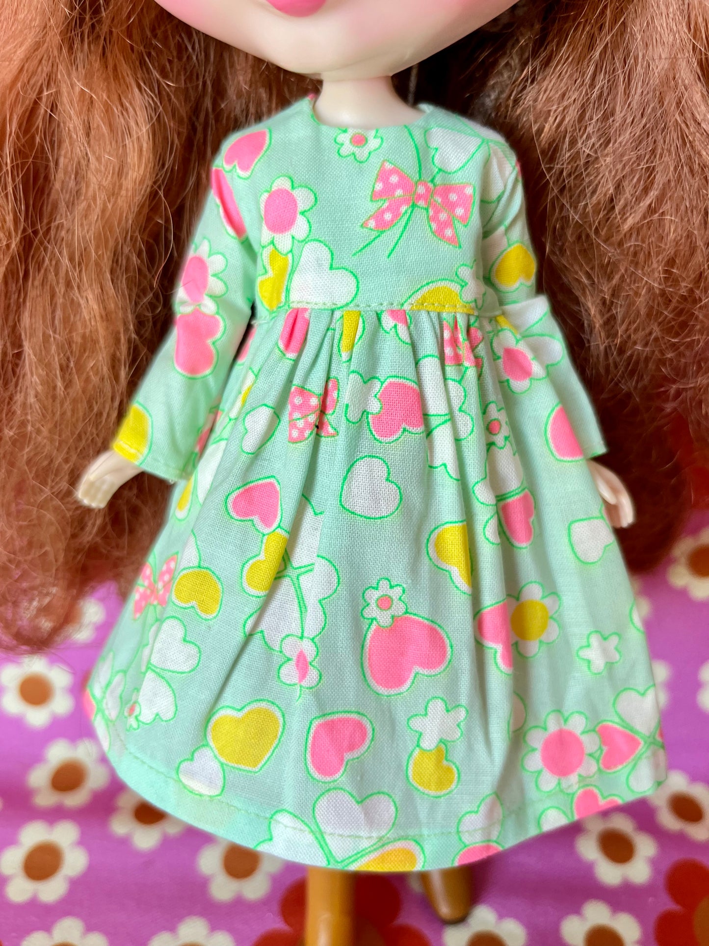 Antique Pink Cute Daisy Clover Dress for Blythe Doll
