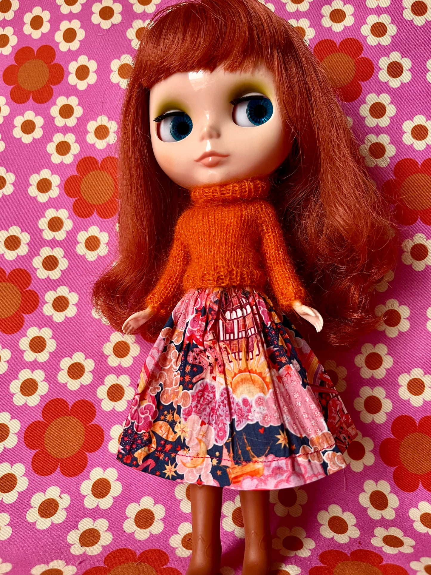 Liberty Skirt & Mohair Sweater Set for Blythe Doll
