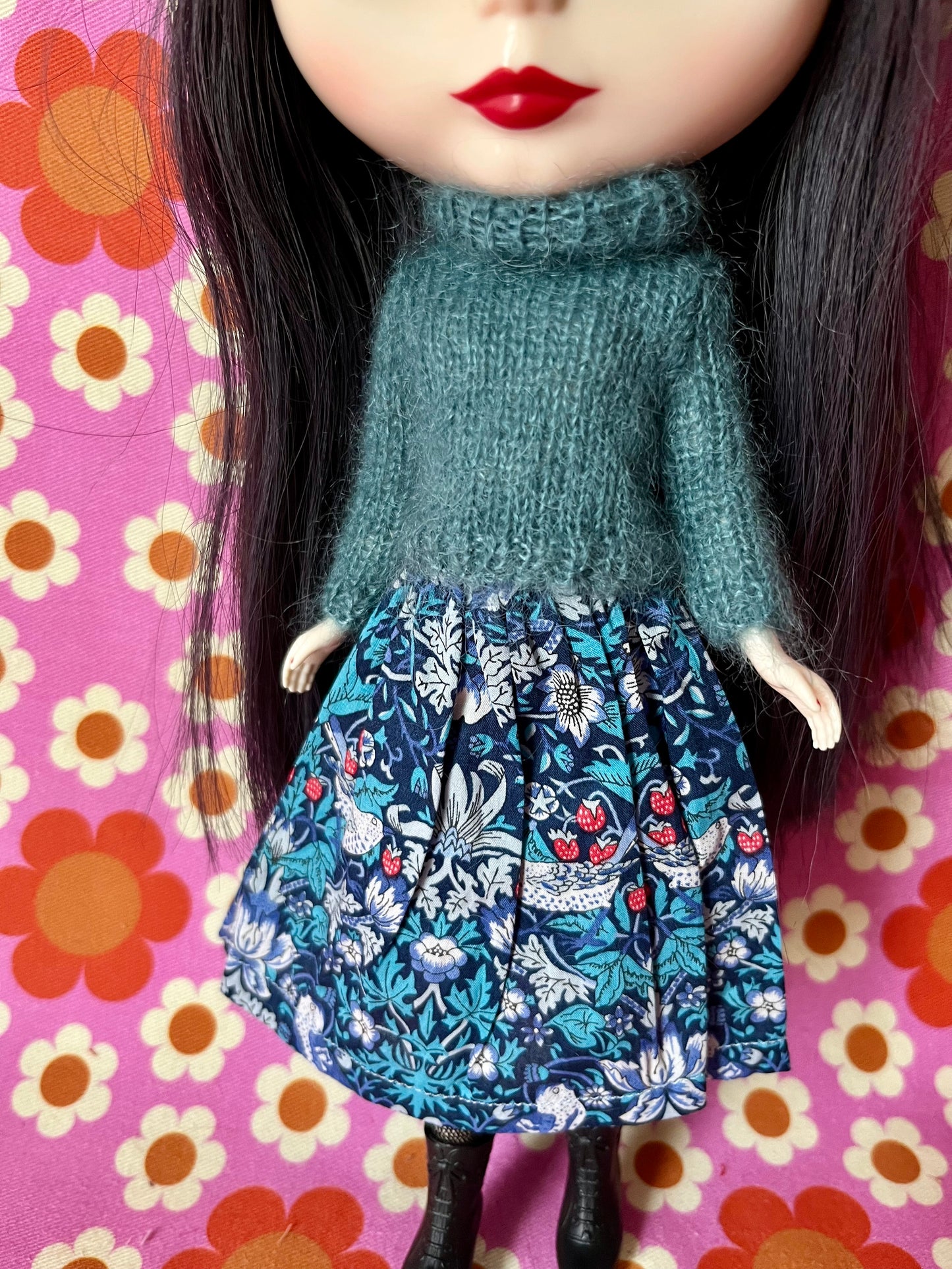 Liberty Skirt & Mohair Sweater Set for Blythe Doll