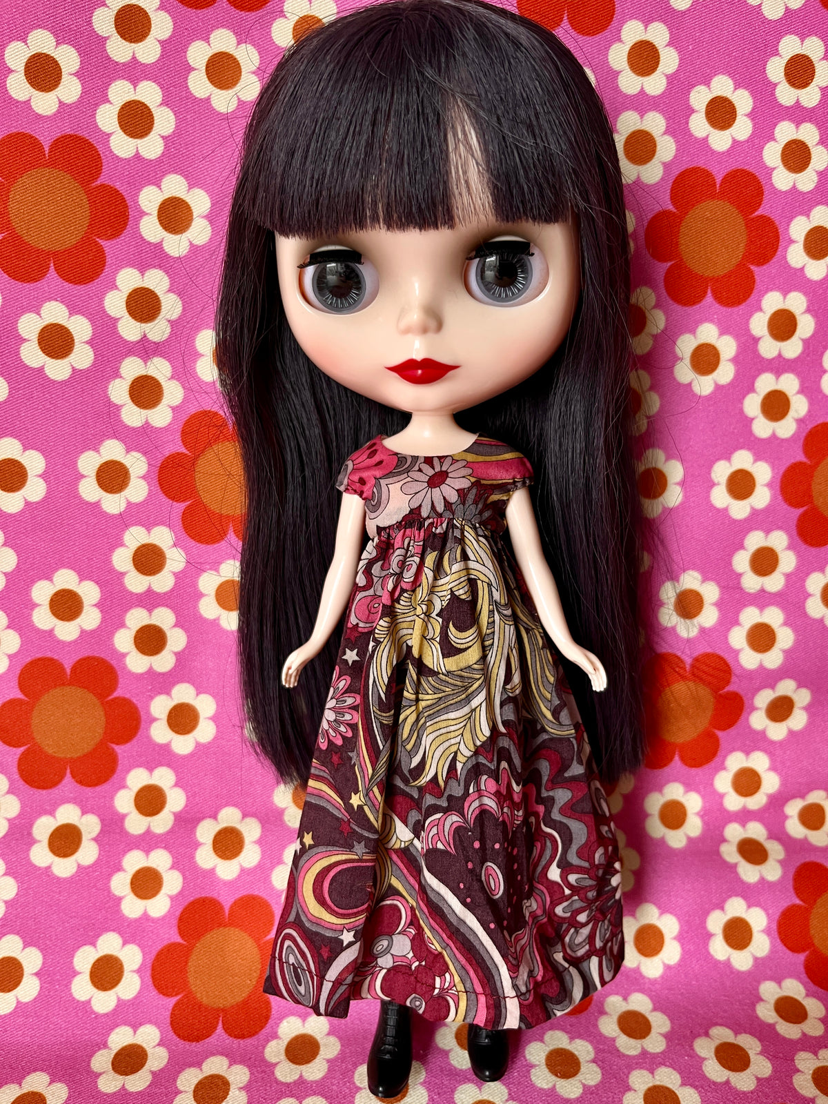 Goth Austen Liberty Regency Dress for Blythe Doll Psychedelic Swirl