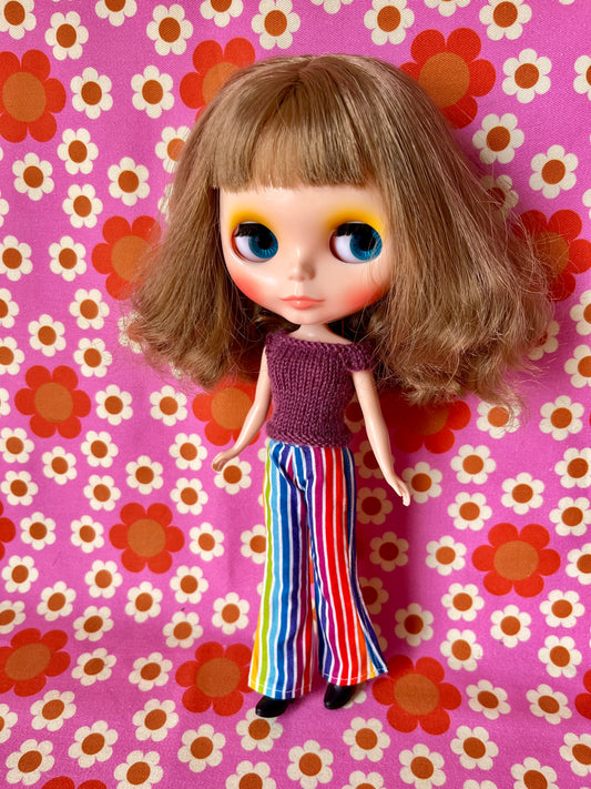 Rainbow Stripe Flared Trousers for Blythe Doll
