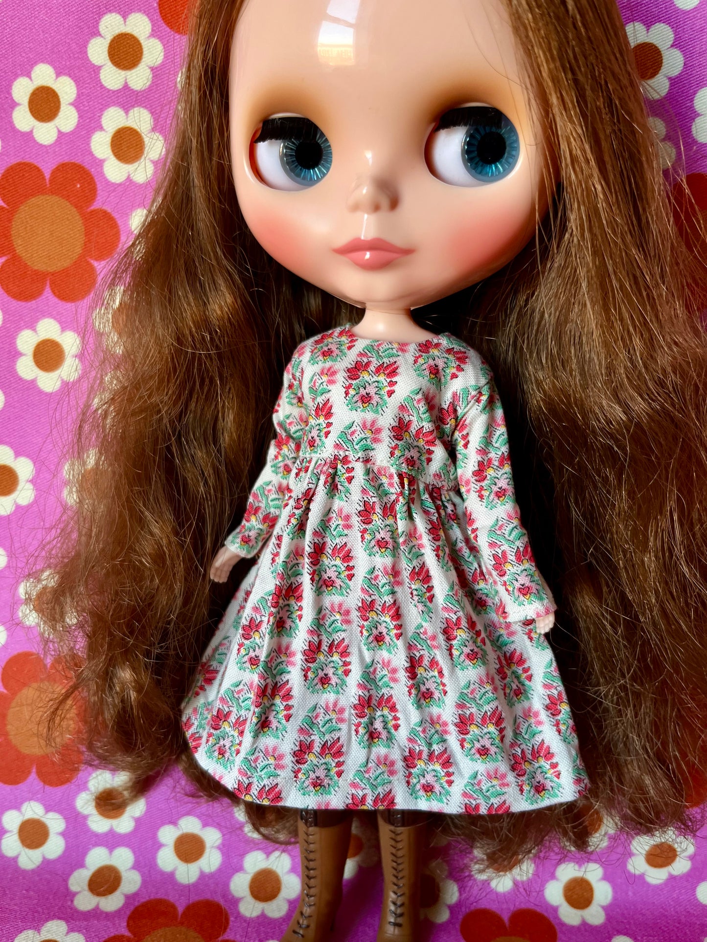 Liberty Pink Motif Valentine Dress for Blythe Doll