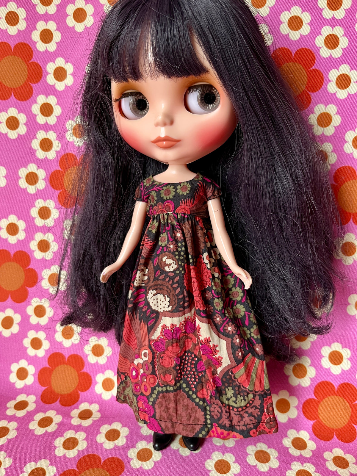 Goth Austen Liberty Regency Dress for Blythe Doll Large Floral Burgundy