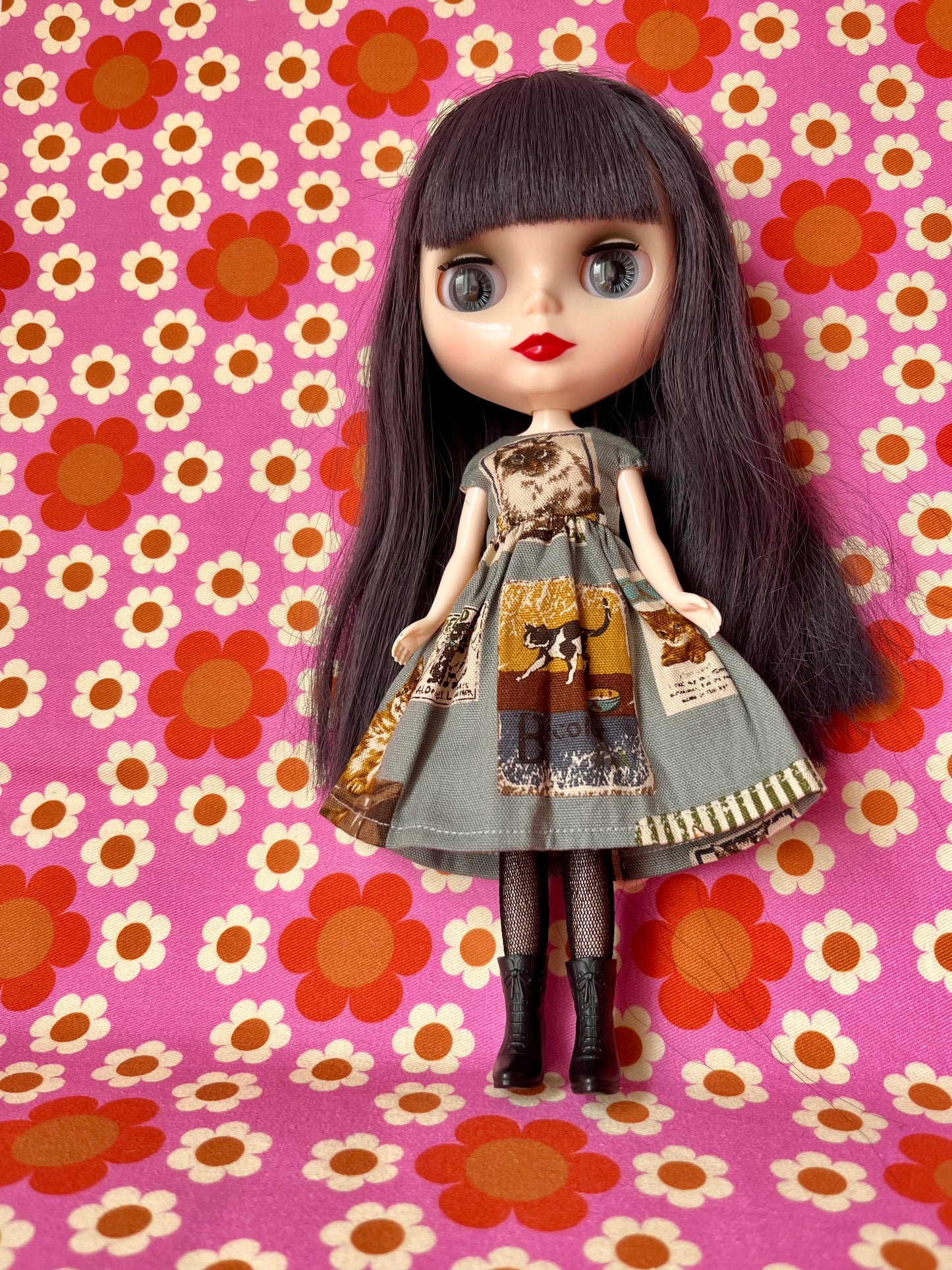 Cats Summer Cap Sleeve Dress for Blythe Doll