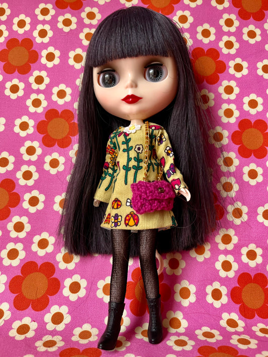 Cute Vintage Floral Corduroy Shift dress with sleeves & Bag which opens