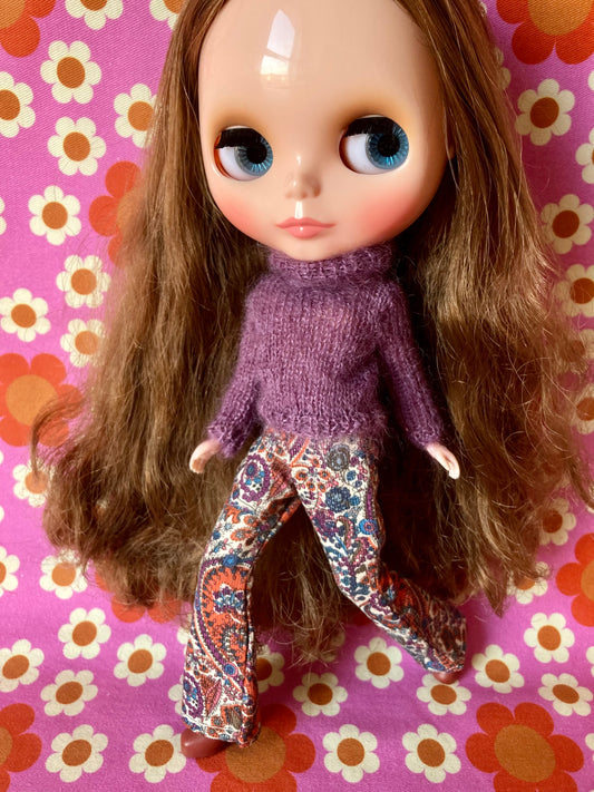 Liberty Corduroy Flared Trousers & Mohair Sweater Set for Blythe Doll
