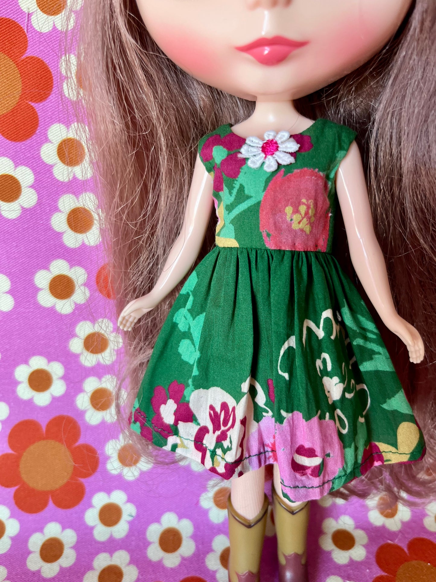 Green Floral Lawn Summer Simple Sleeveless Dress for Blythe