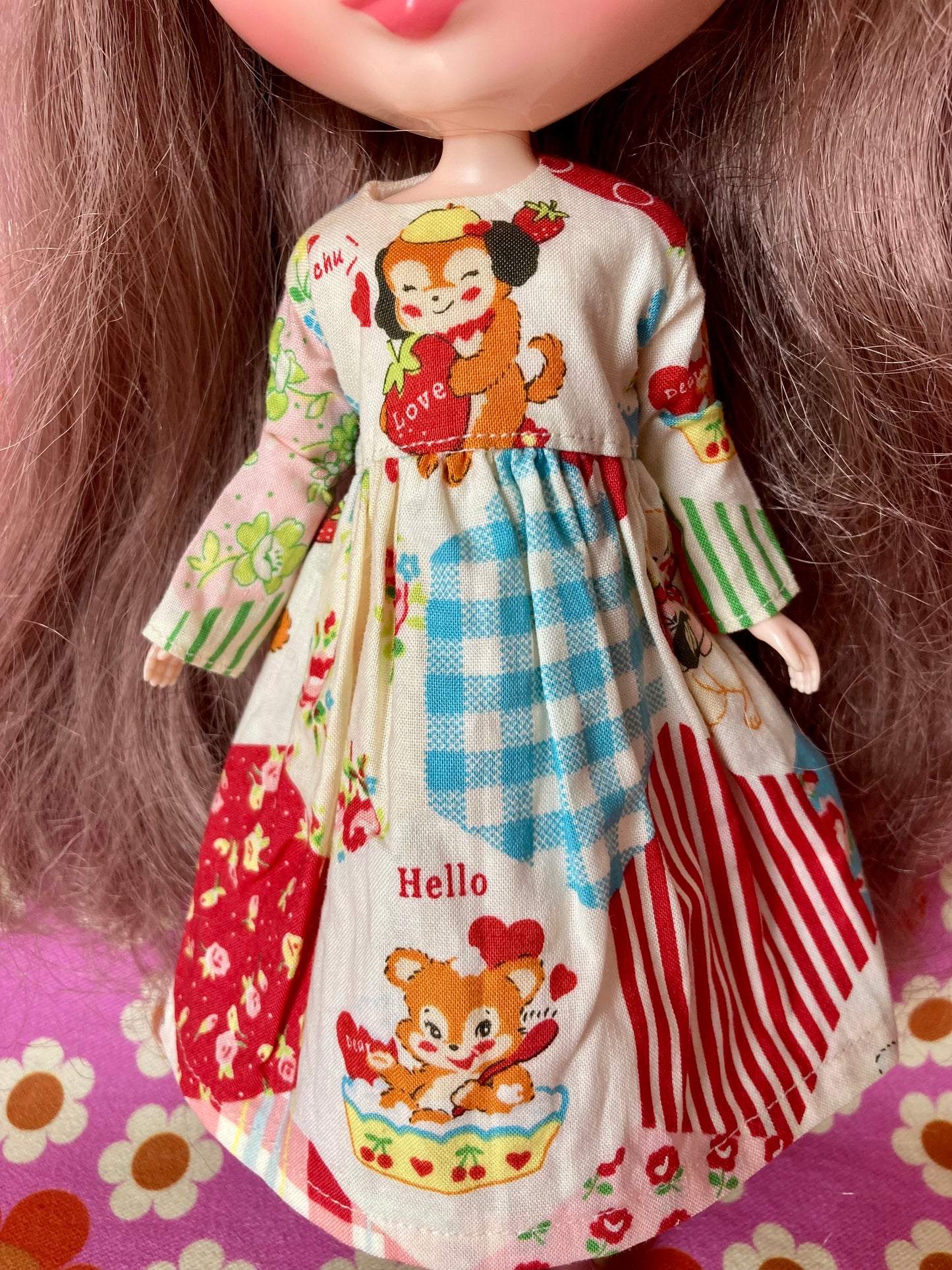Strawberry Love Dog Dress for Blythe Doll