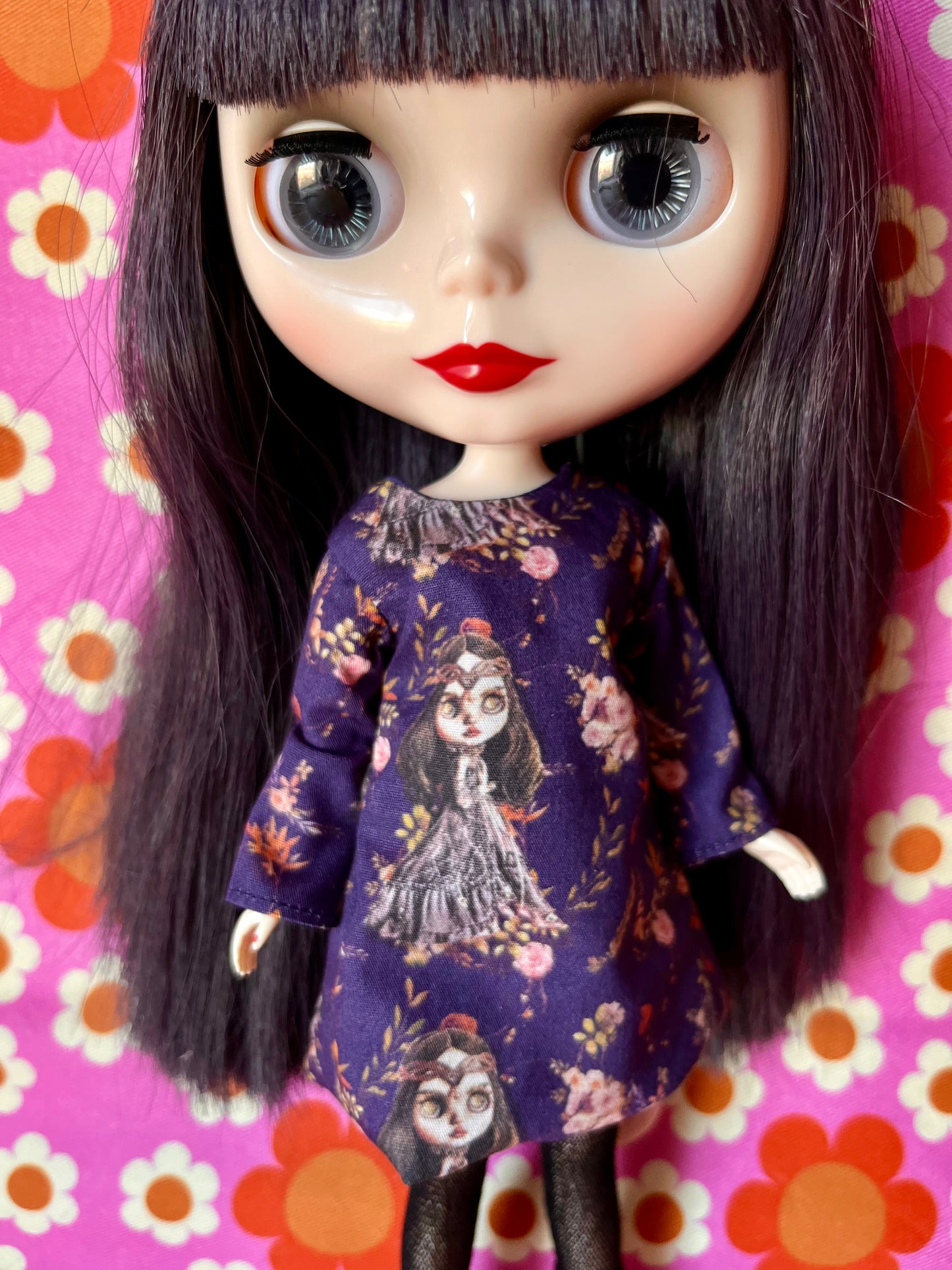 Splattergirl Purple Fabric Long Sleeve Shift Dress for Blythe Doll