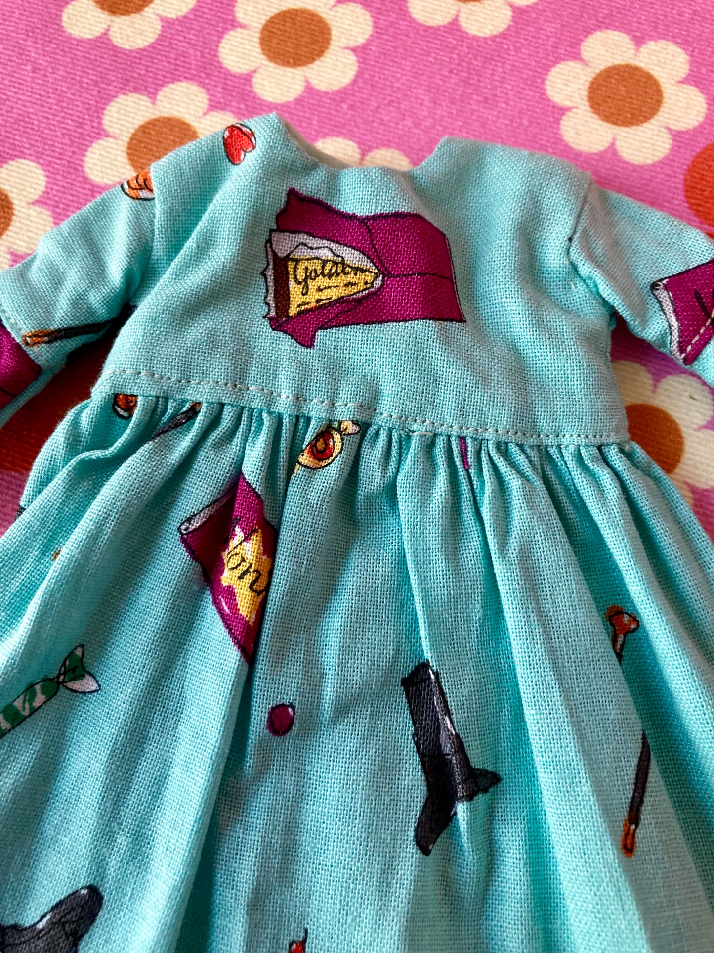 Chocolate Wonka Bar Long Frill Sleeve  dress for Blythe Doll