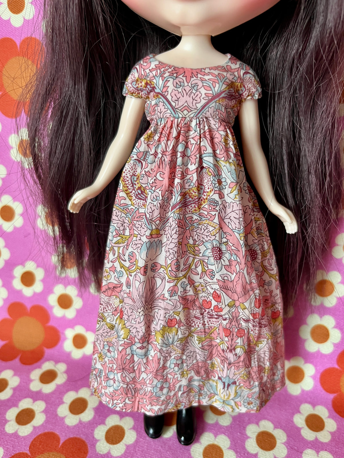 Goth Austen Liberty Regency Dress for Blythe Doll Strawberry Thief Peach