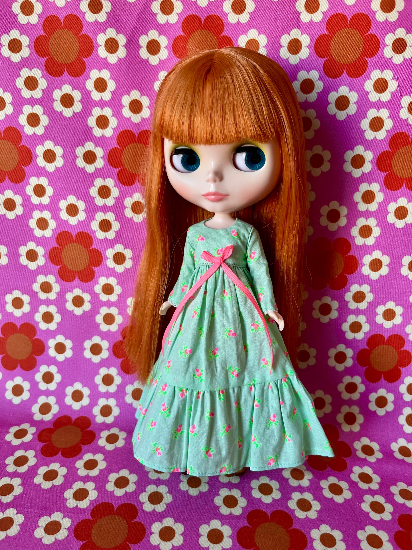 Long Neon Rosebud Print Dress for Blythe Doll