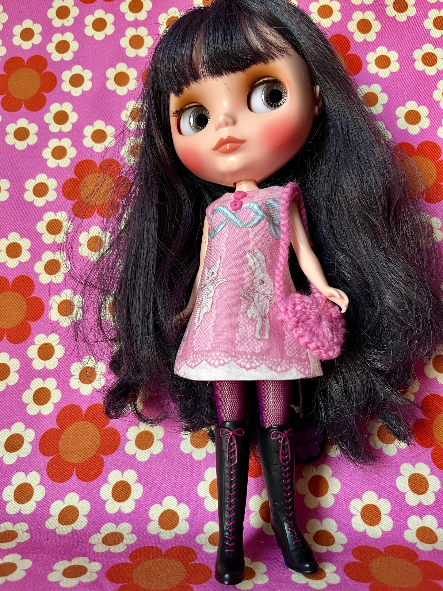 Valentine Pink Joli Fleur Cat & Bunny Sleeveless Shift dress & Bag