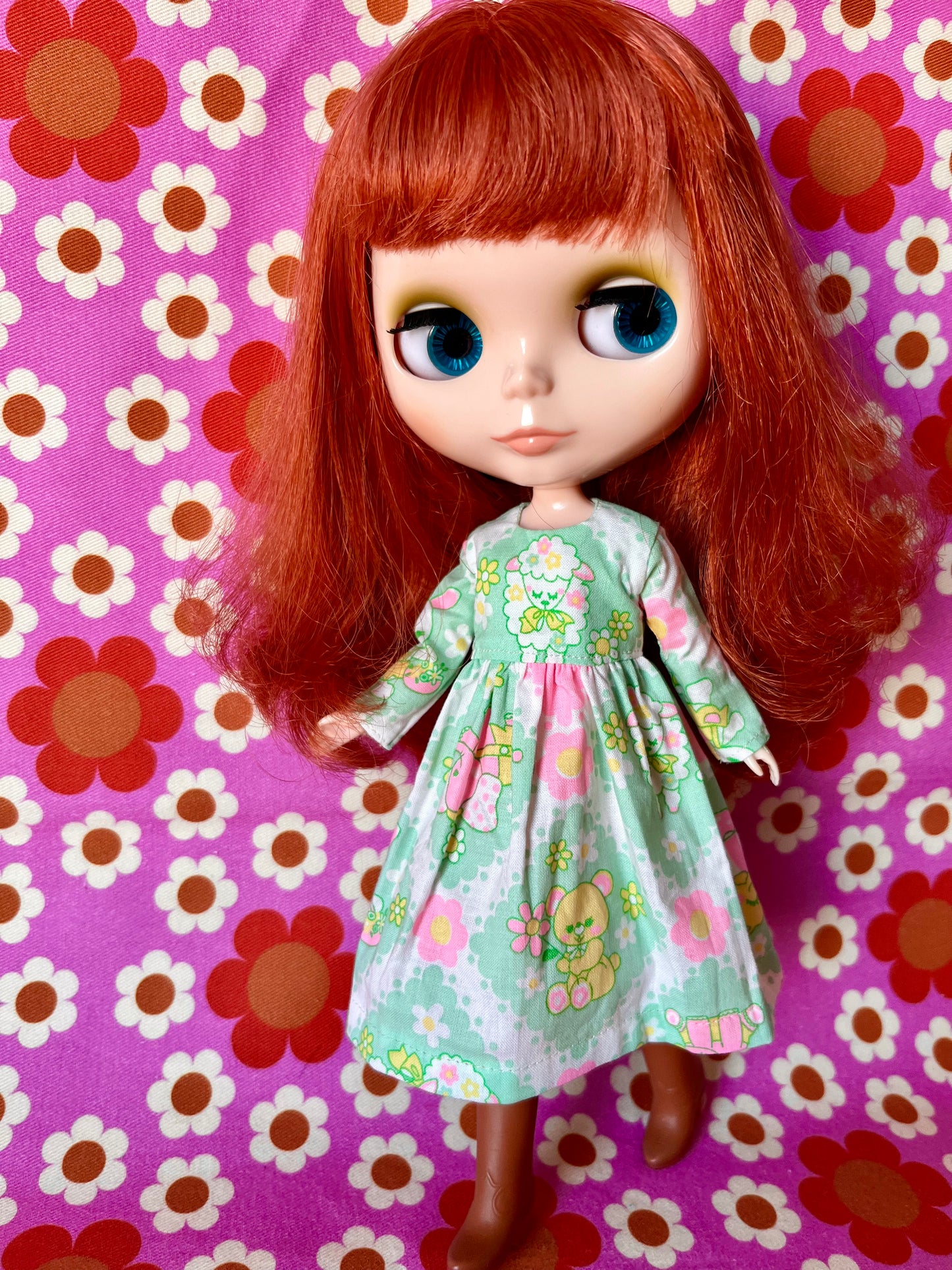 Easter Green Antique Pink Cute Lamb Chick Family Dress for Blythe Doll