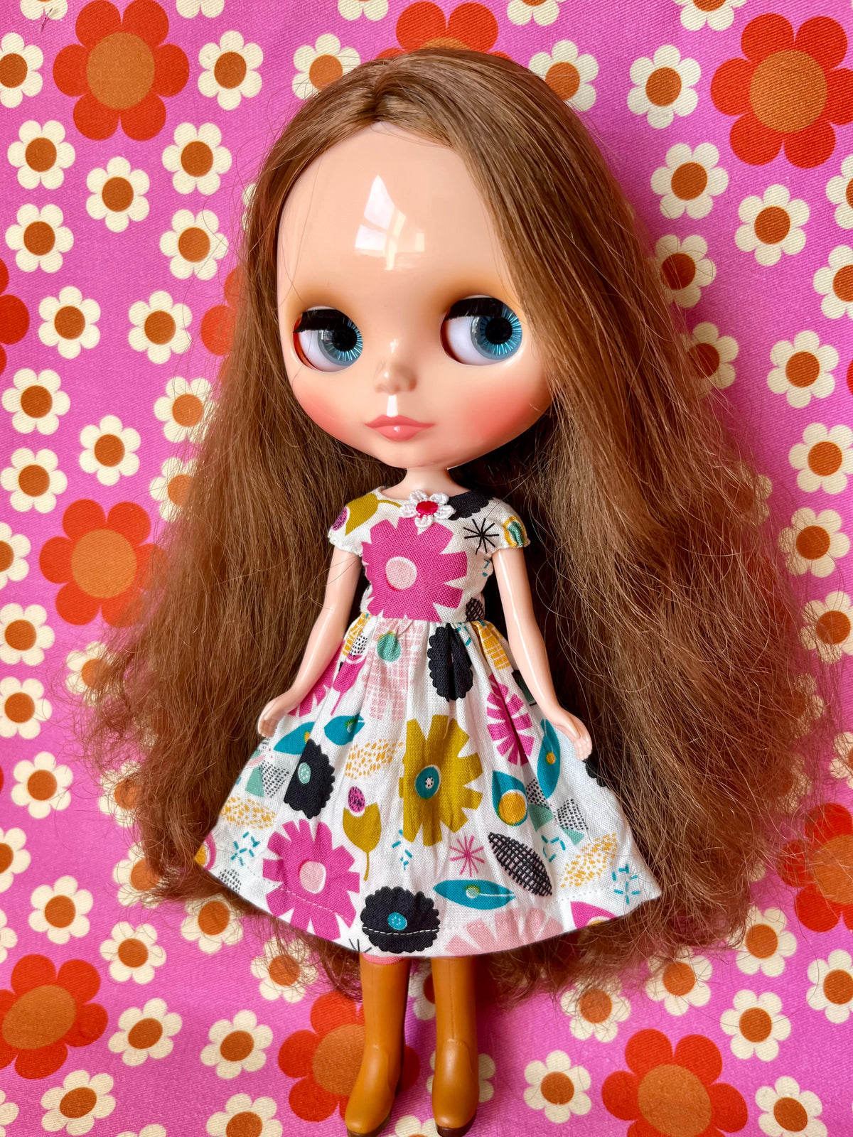 Mod Floral Daisy Summer Cap Sleeve Dress for Blythe Doll