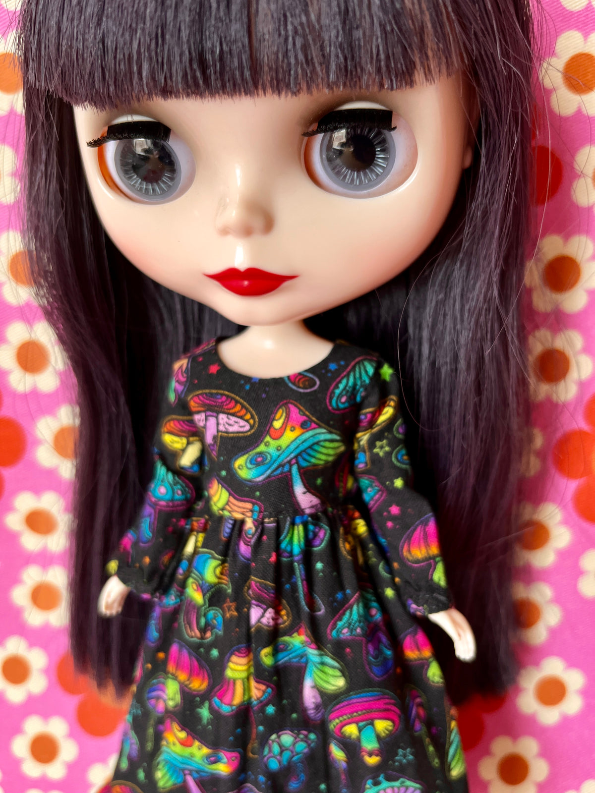 Long Psychedelic Mushroom Print Dress for Blythe Doll