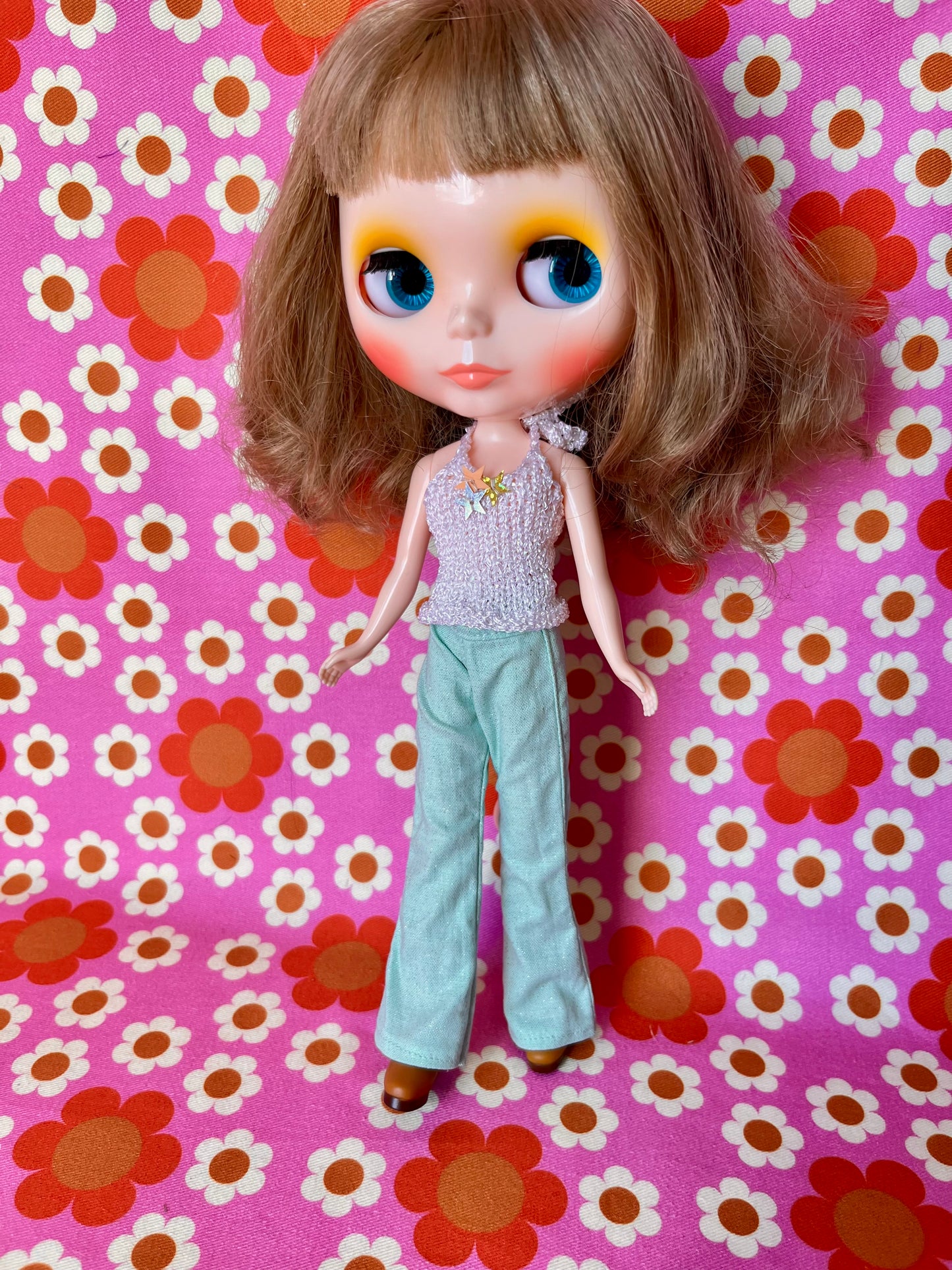 Mint Green Glitter Sparkle Flared Jeans Trousers for Blythe Doll Limited!