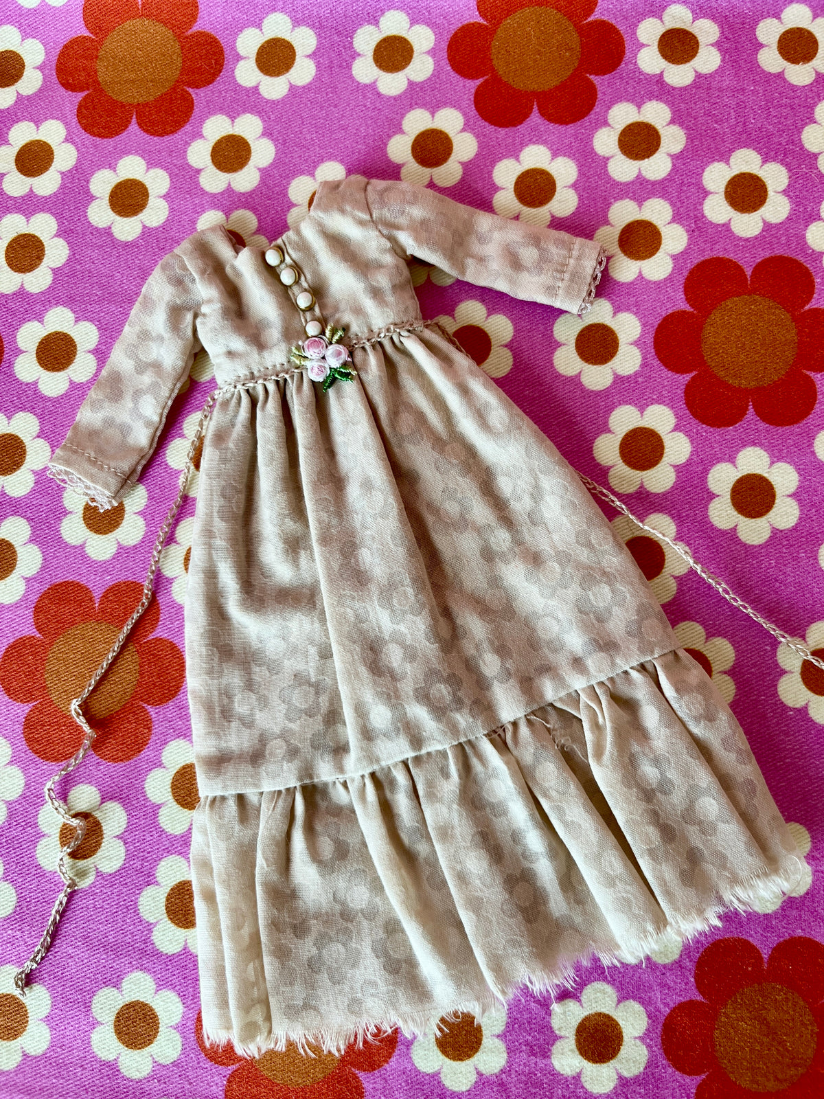 Tea Dyed Long Maypole Folk Dress for Blythe Doll