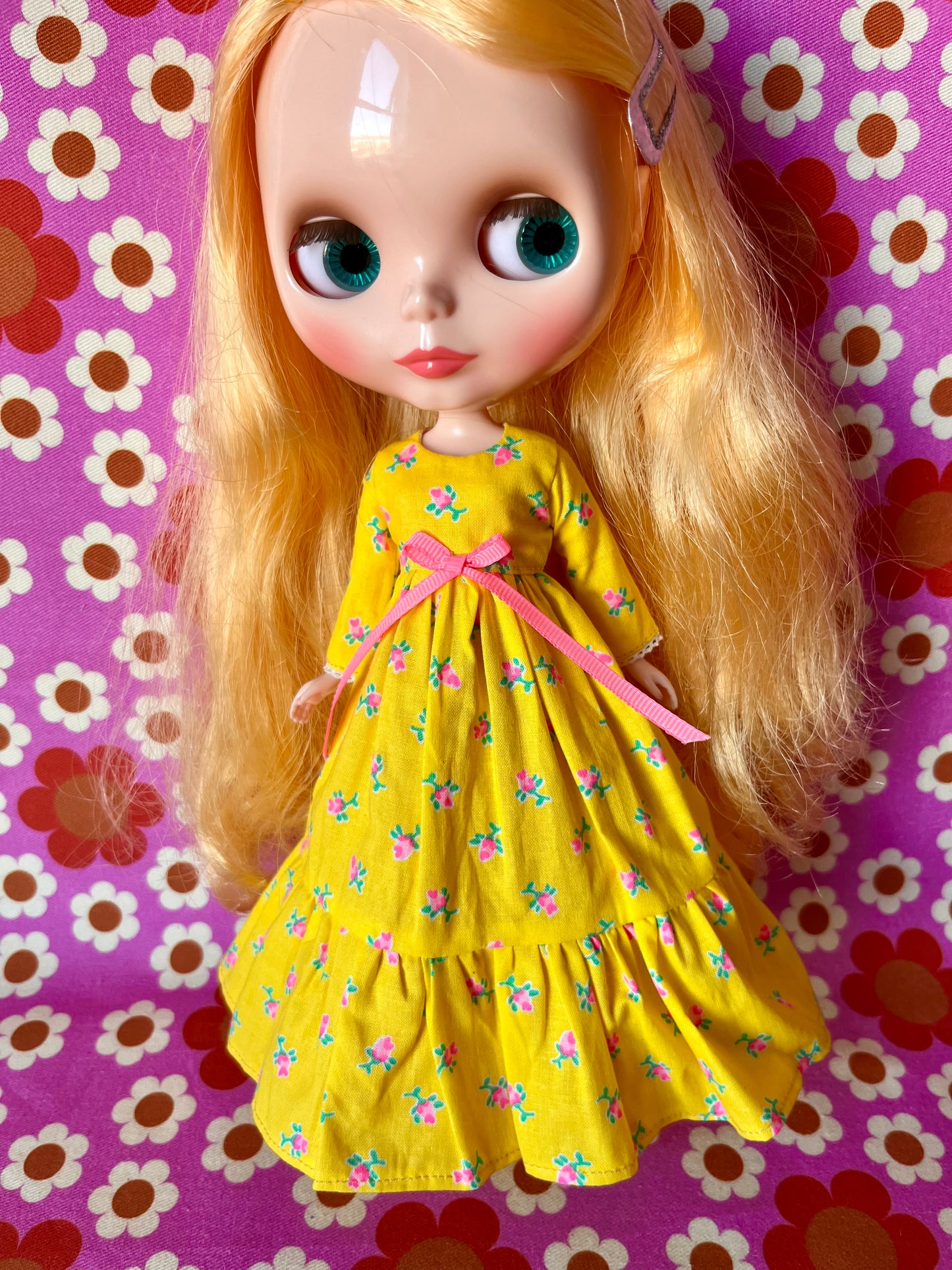 Long Neon Rosebud Print Dress for Blythe Doll