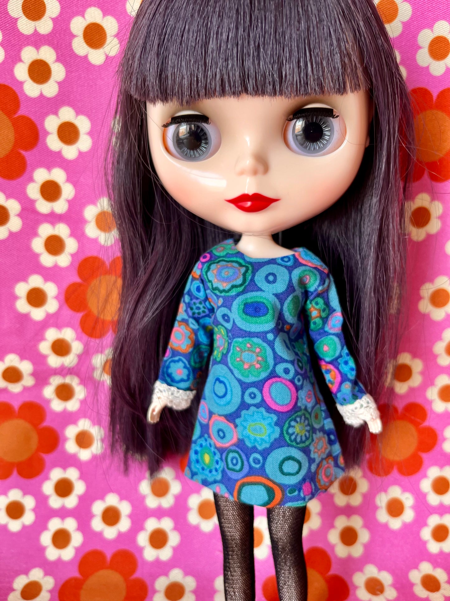 Paperweight Blue Long Sleeve Shift Dress for Blythe Doll