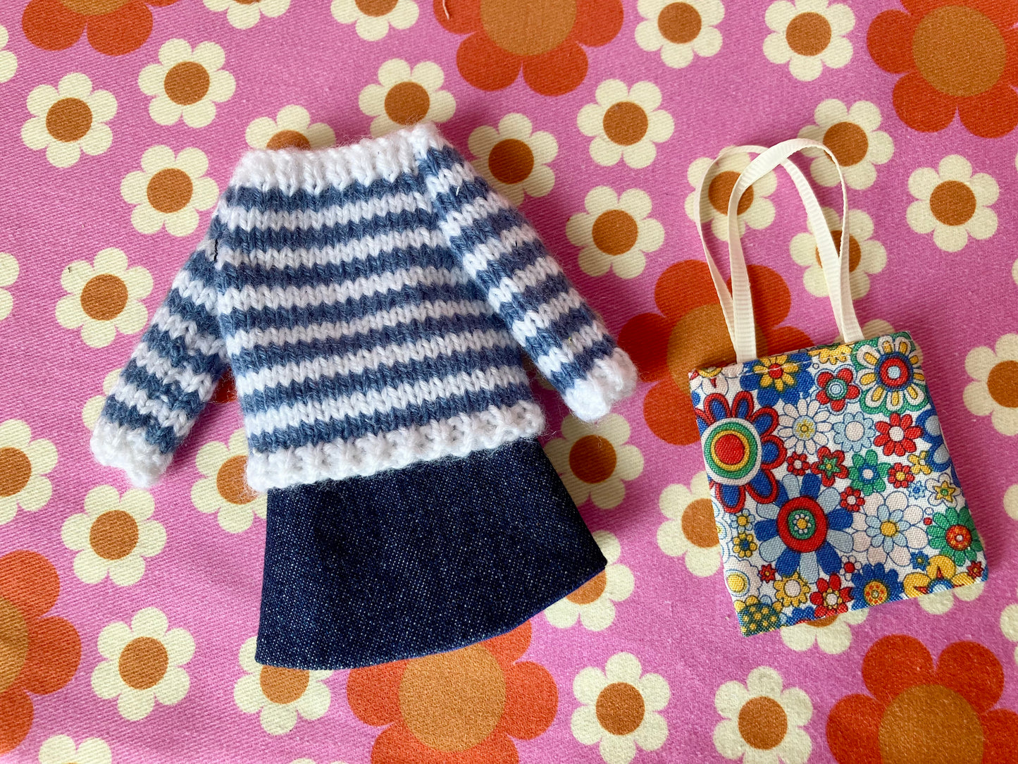 Breton Sweater, Skirt & Bag for Blythe Doll