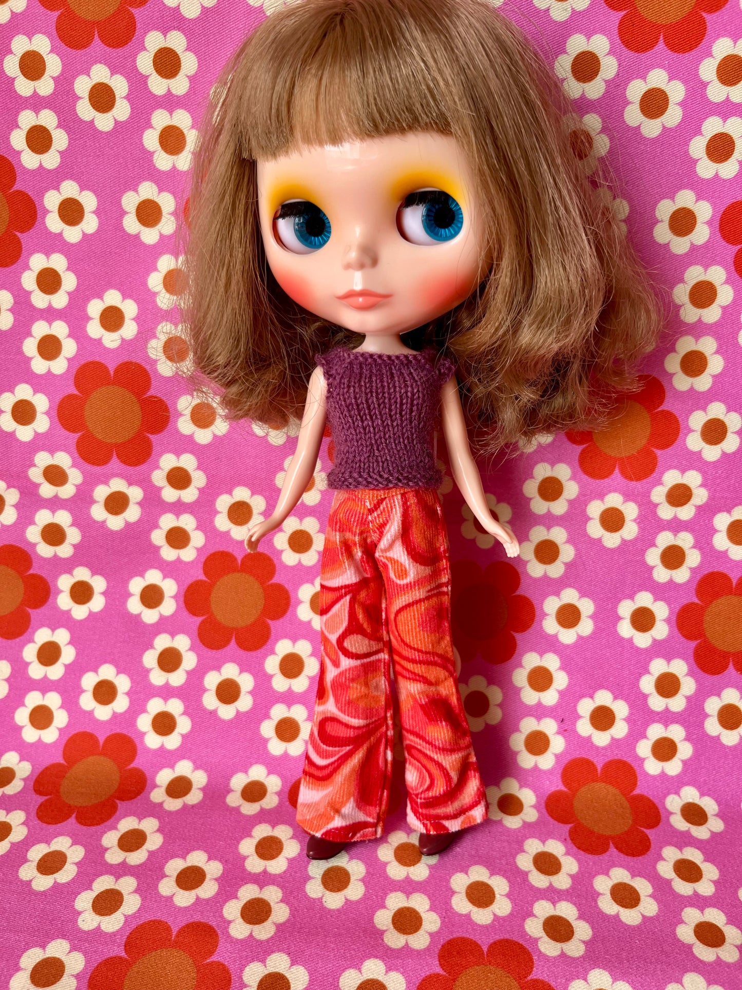 Psychedelic Flared Jeans Corduroy Trousers for Blythe Doll
