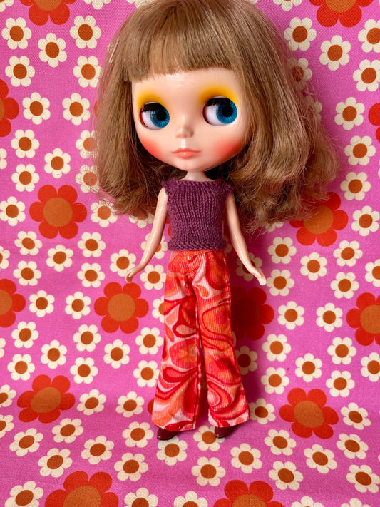 Psychedelic Flared Jeans Corduroy Trousers for Blythe Doll
