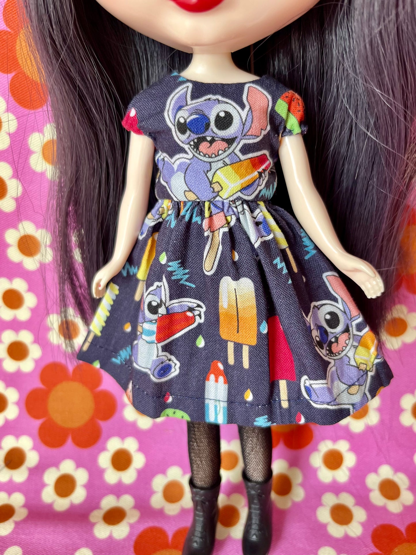 Stitch Summer Cap Sleeve Dress for Blythe Doll