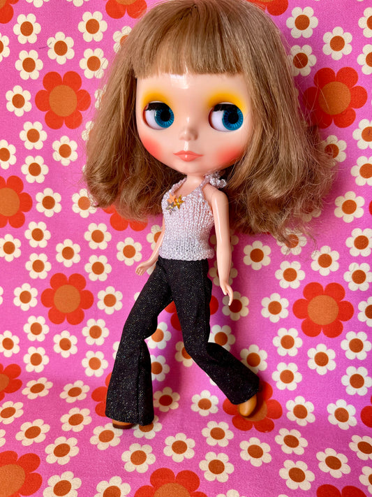Black Glitter Sparkle Flared Jeans Trousers for Blythe Doll Limited!