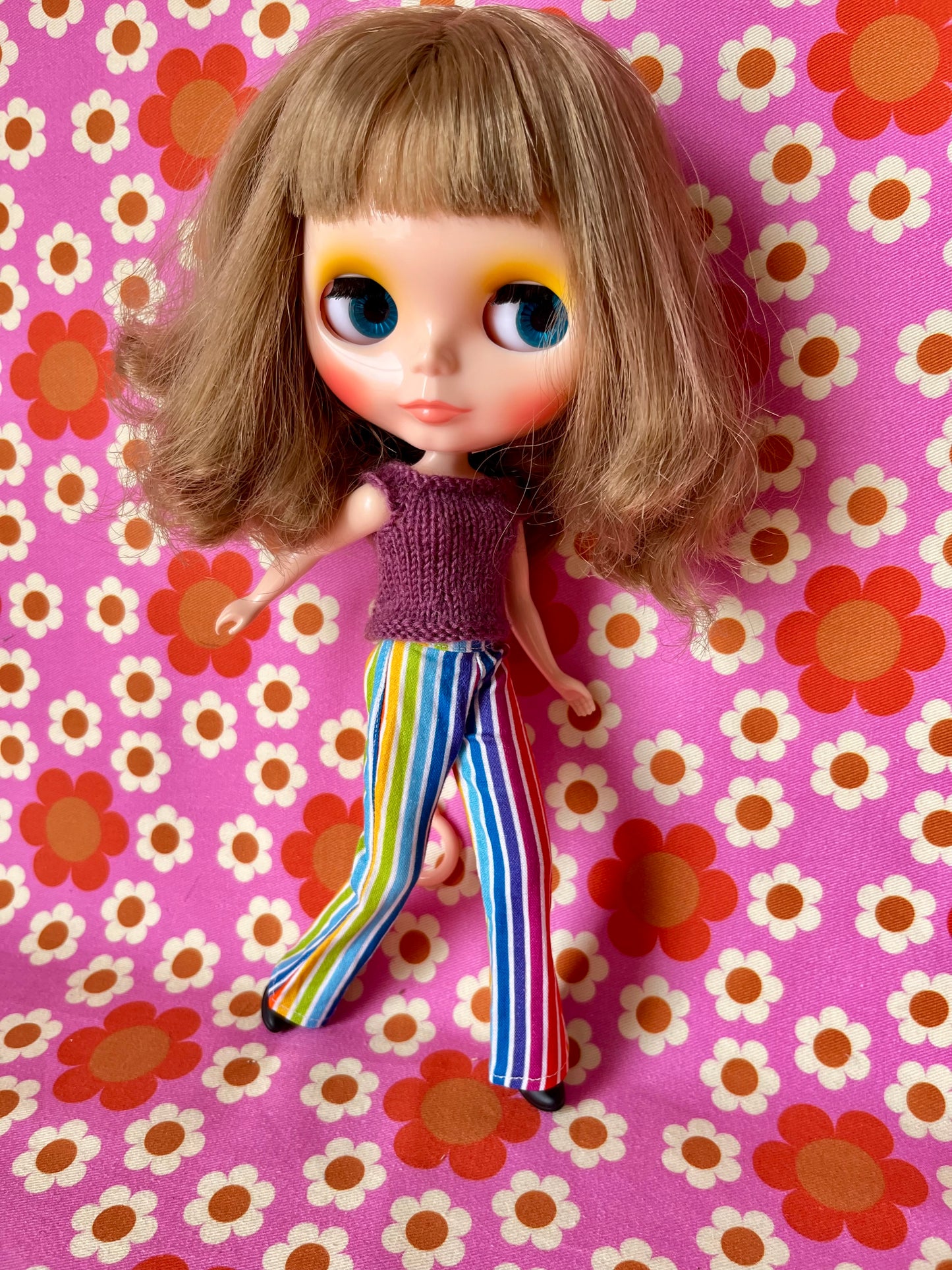 Rainbow Stripe Flared Trousers for Blythe Doll