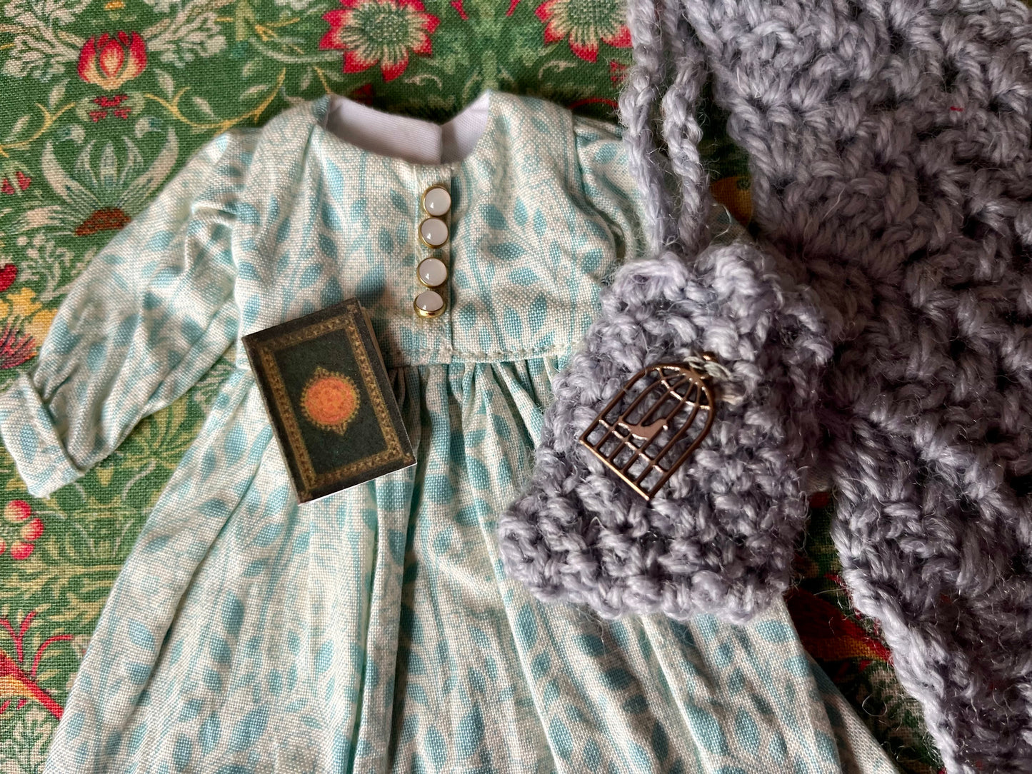 Brontë Sisters Inspired Dress with Shawl, bag & miniature book for Blythe Doll