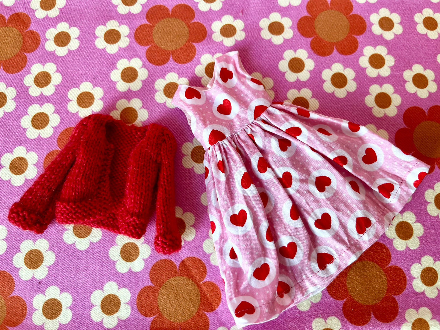 Pink & Red Heart Dress & Cardigan for Blythe Doll