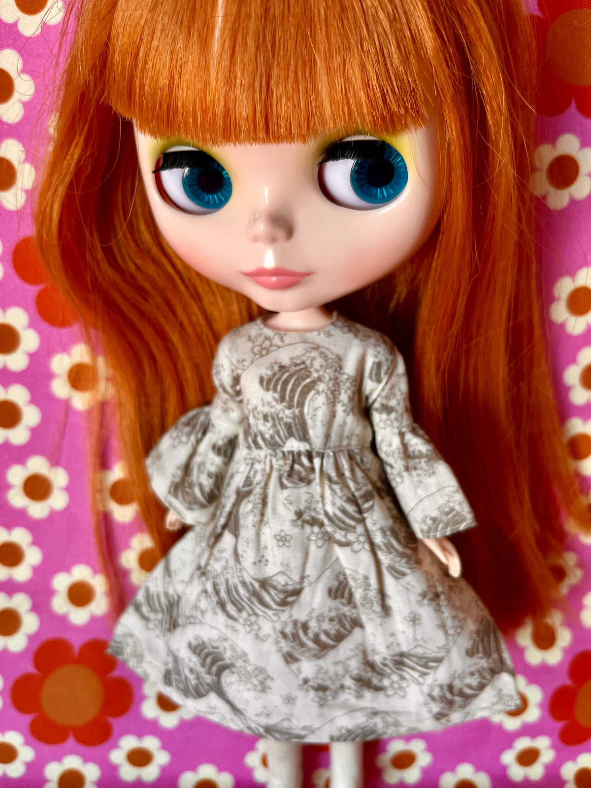 Hokusai Frill Sleeve Long Dress for Blythe Doll