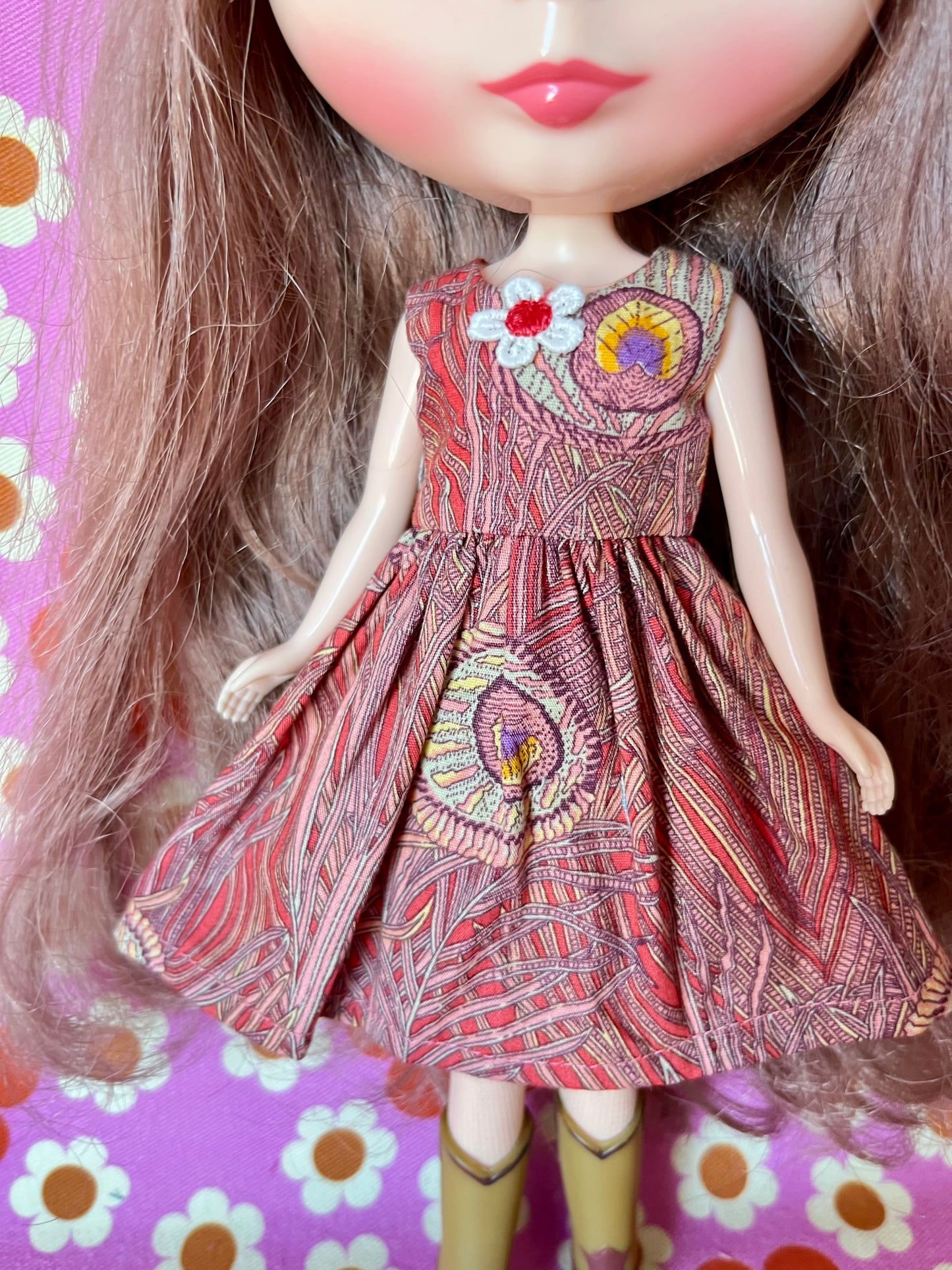 Peacock Feather Summer Simple Sleeveless Dress for Blythe