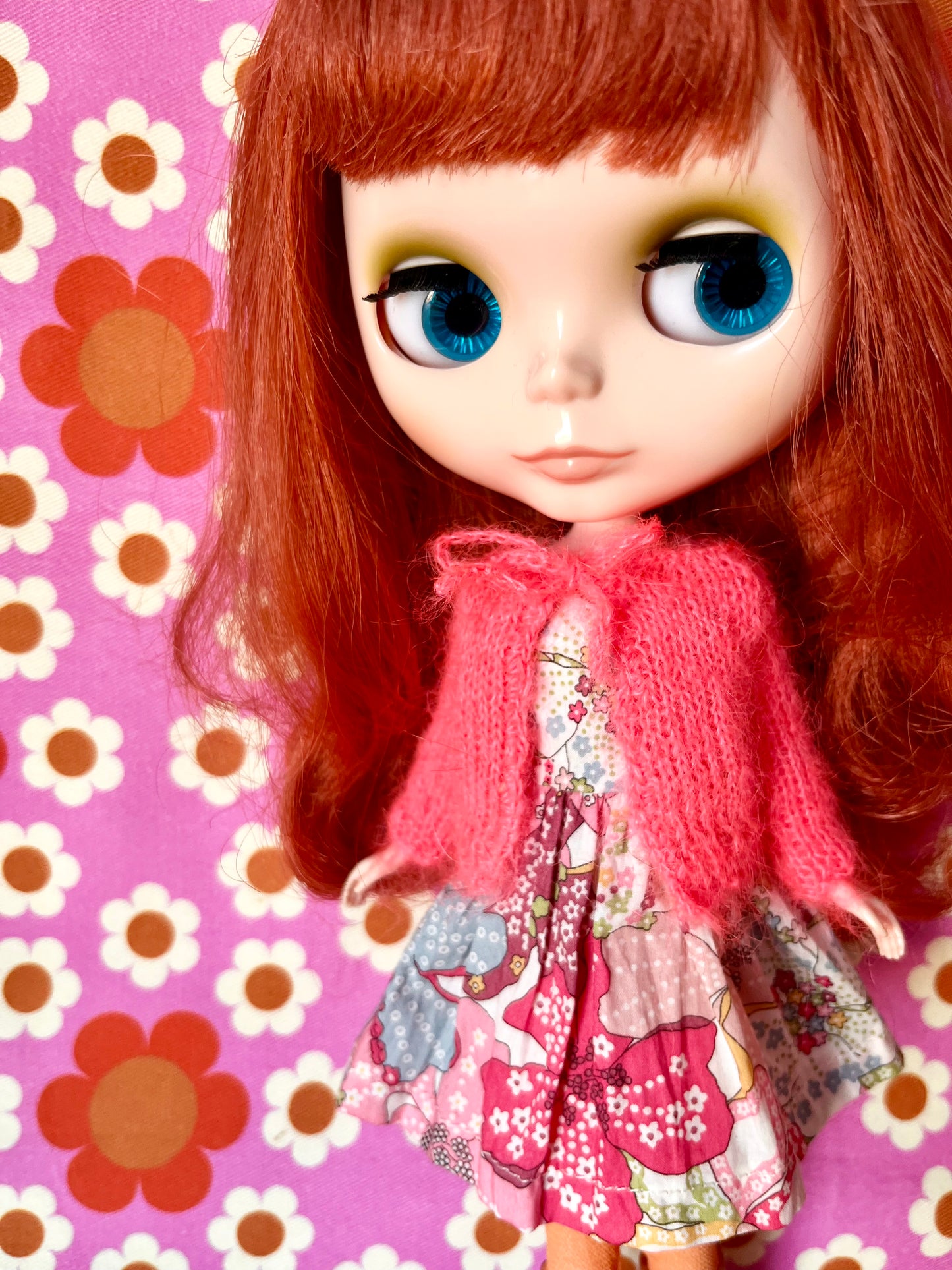 Liberty Print Dress & Reversible Mohair Cardigan for Blythe Doll