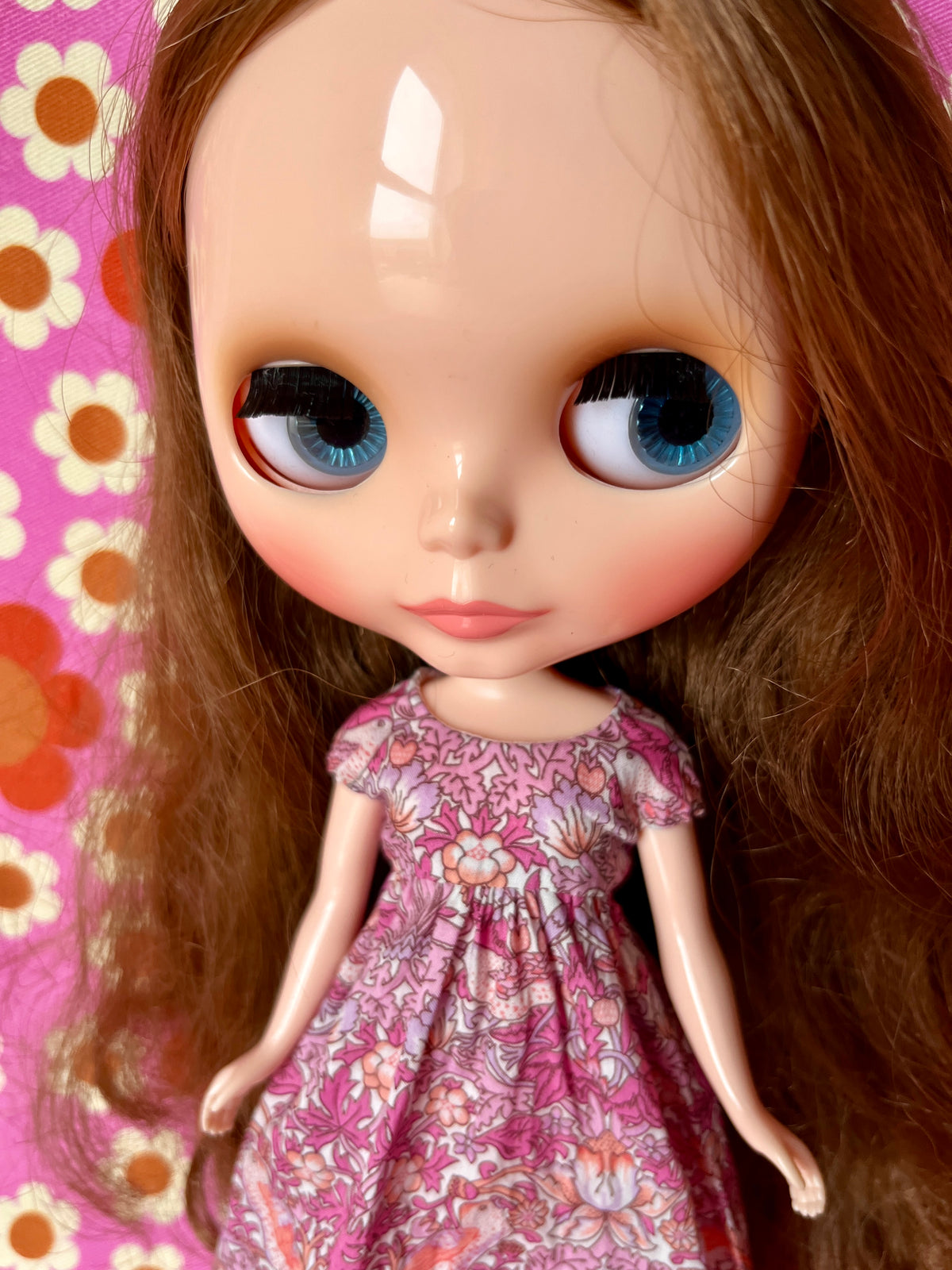 Goth Austen Liberty Regency Dress for Blythe Doll Strawberry Thief Pink