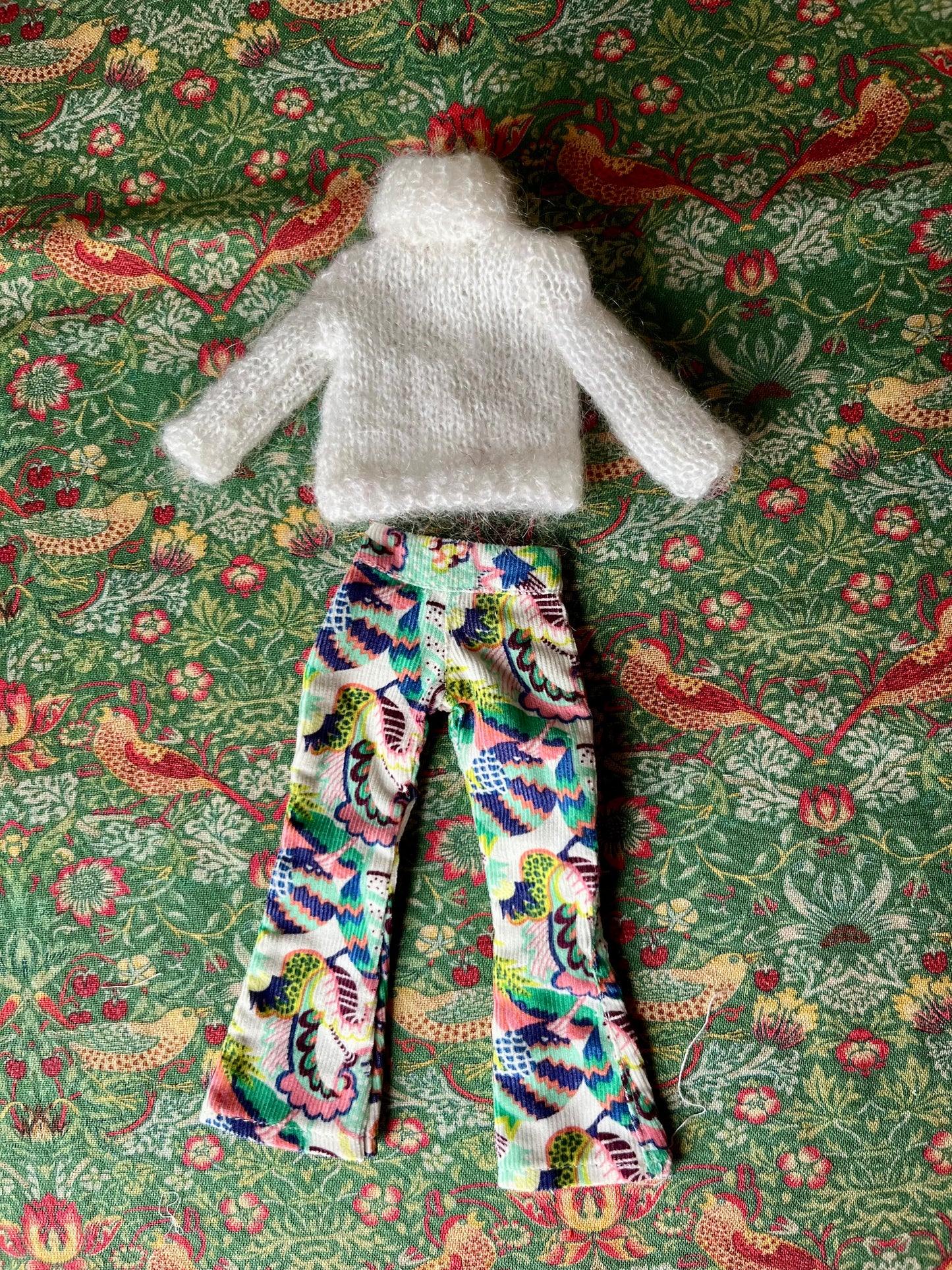 Liberty Corduroy Flared Trousers & Mohair Sweater Set for Blythe Doll