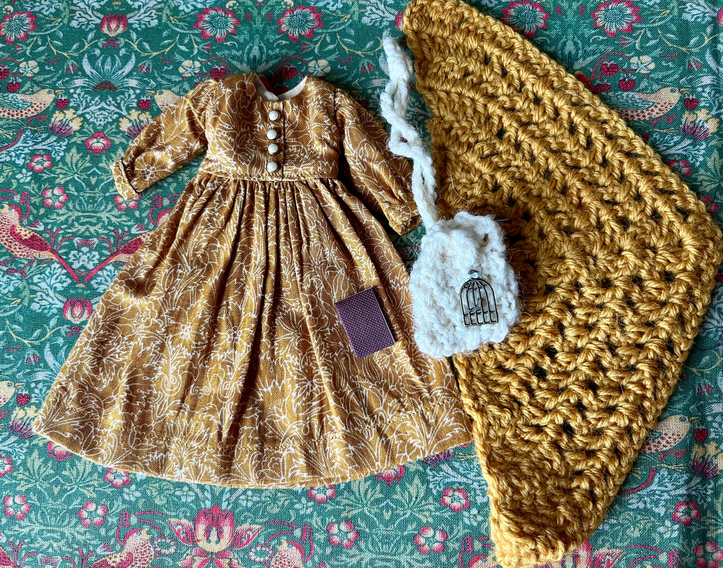 Brontë Sisters Inspired Dress with Shawl, bag & miniature book for Blythe Doll