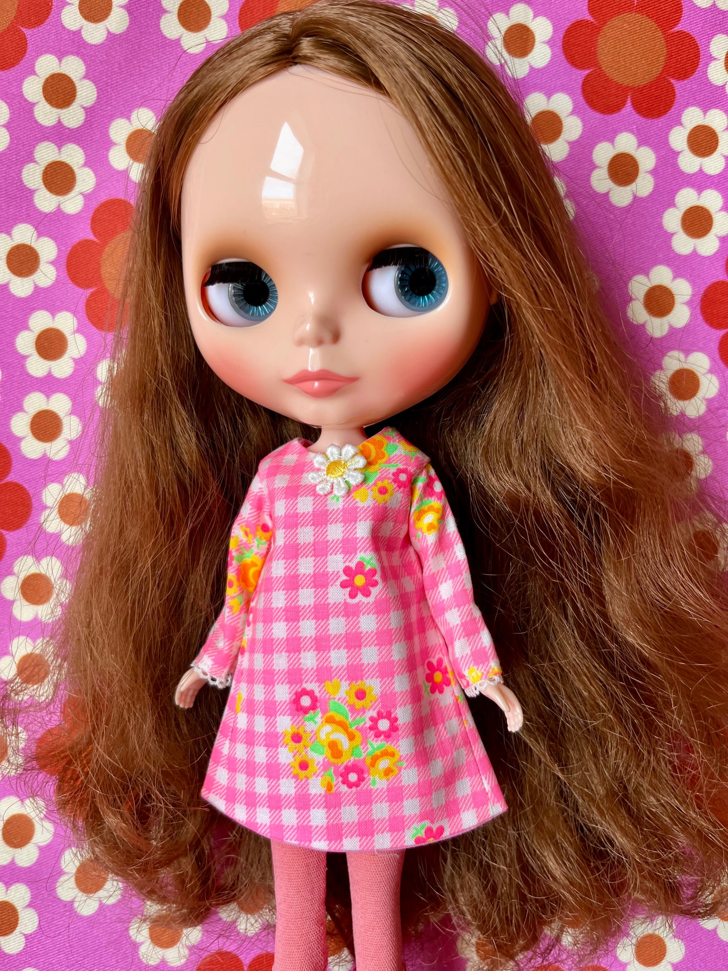 Pink Neon Gingham Mod Shift dress with sleeves
