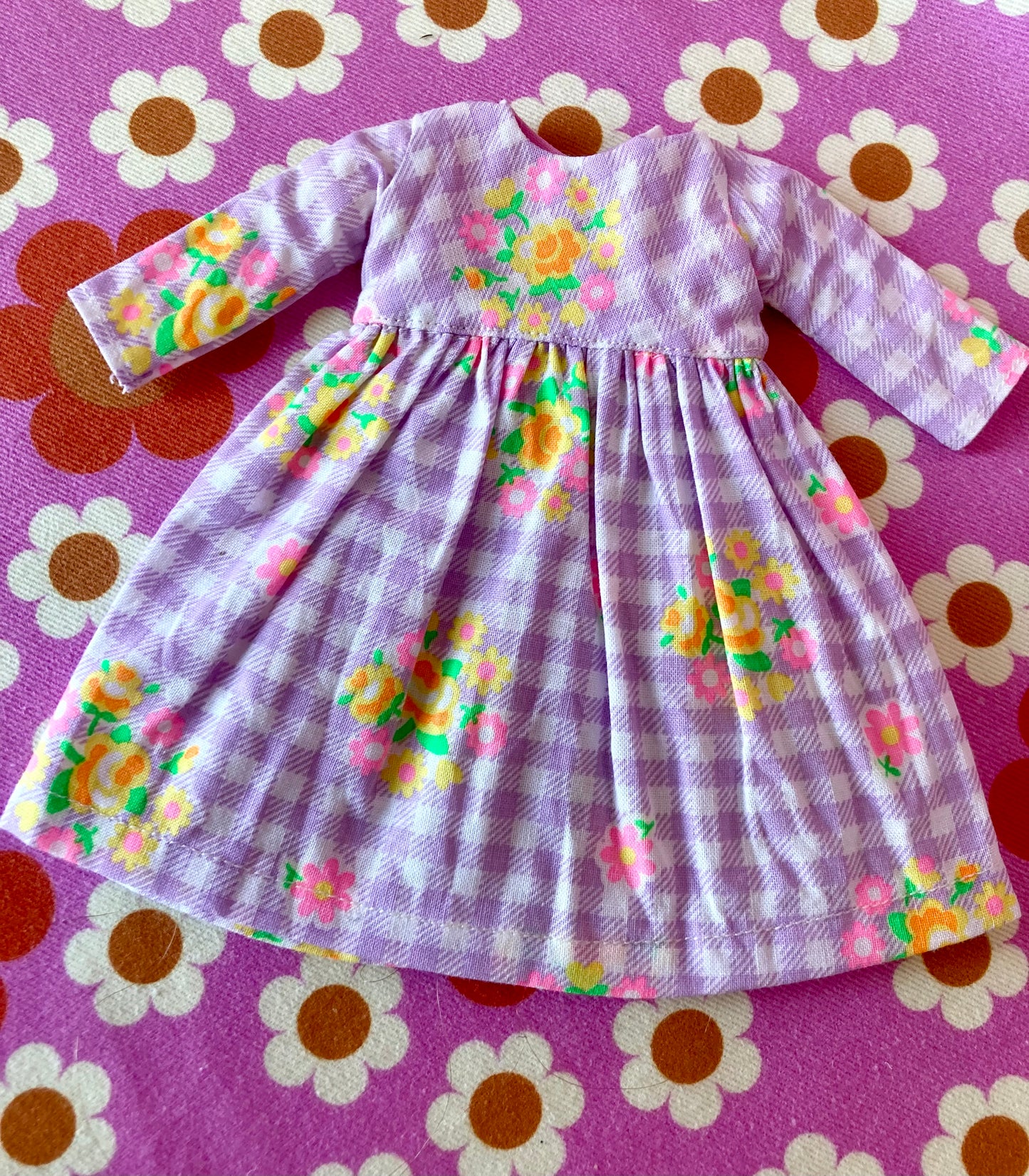 Purple Gingham Long Sleeve Dress for Blythe Doll