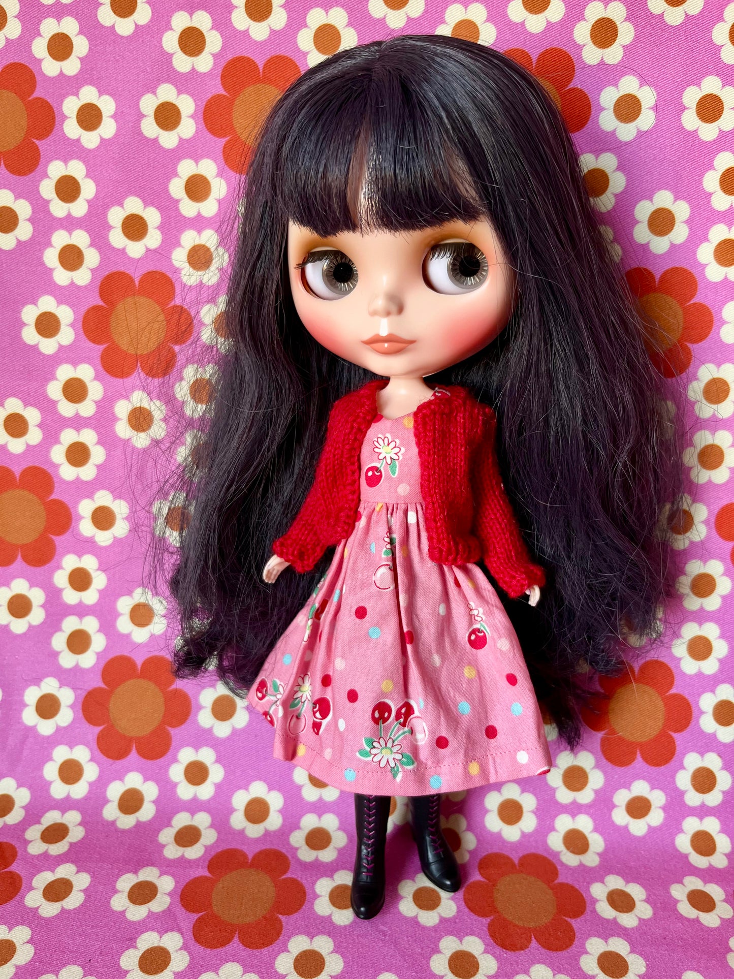 Pink Cherry Dress & Cardigan for Blythe Doll