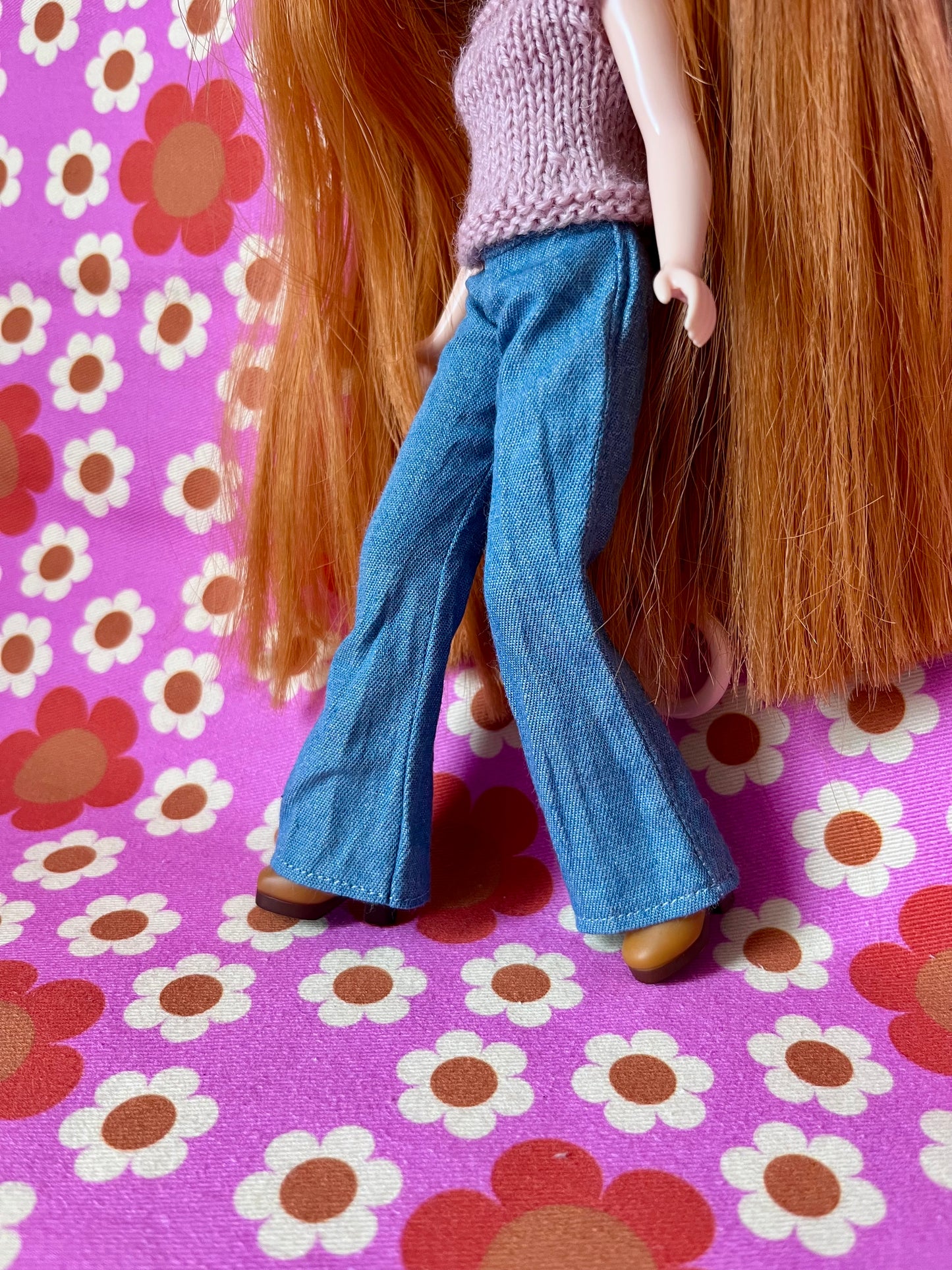 Jeans Blue Denim Flared Trousers for Blythe Doll