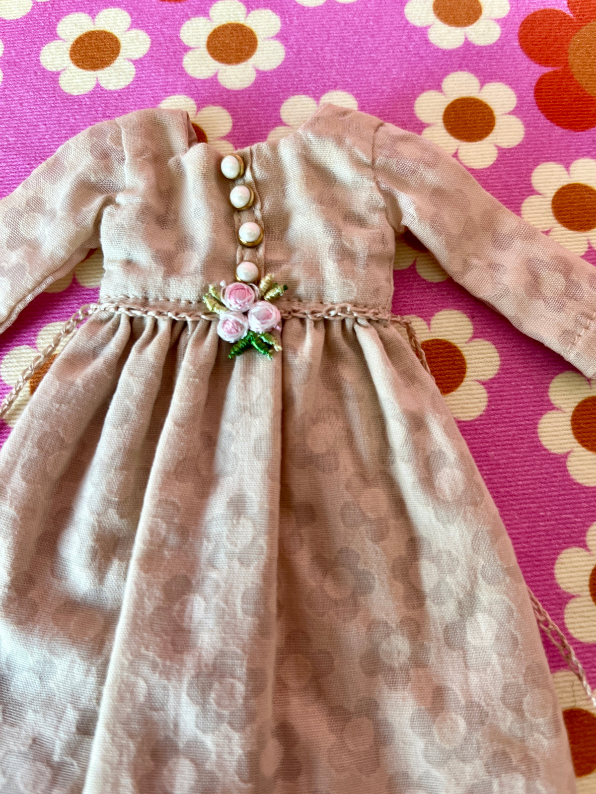 Tea Dyed Long Maypole Folk Dress for Blythe Doll