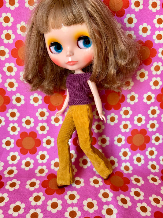 Mustard Yellow Flared Jeans Corduroy Trousers for Blythe Doll