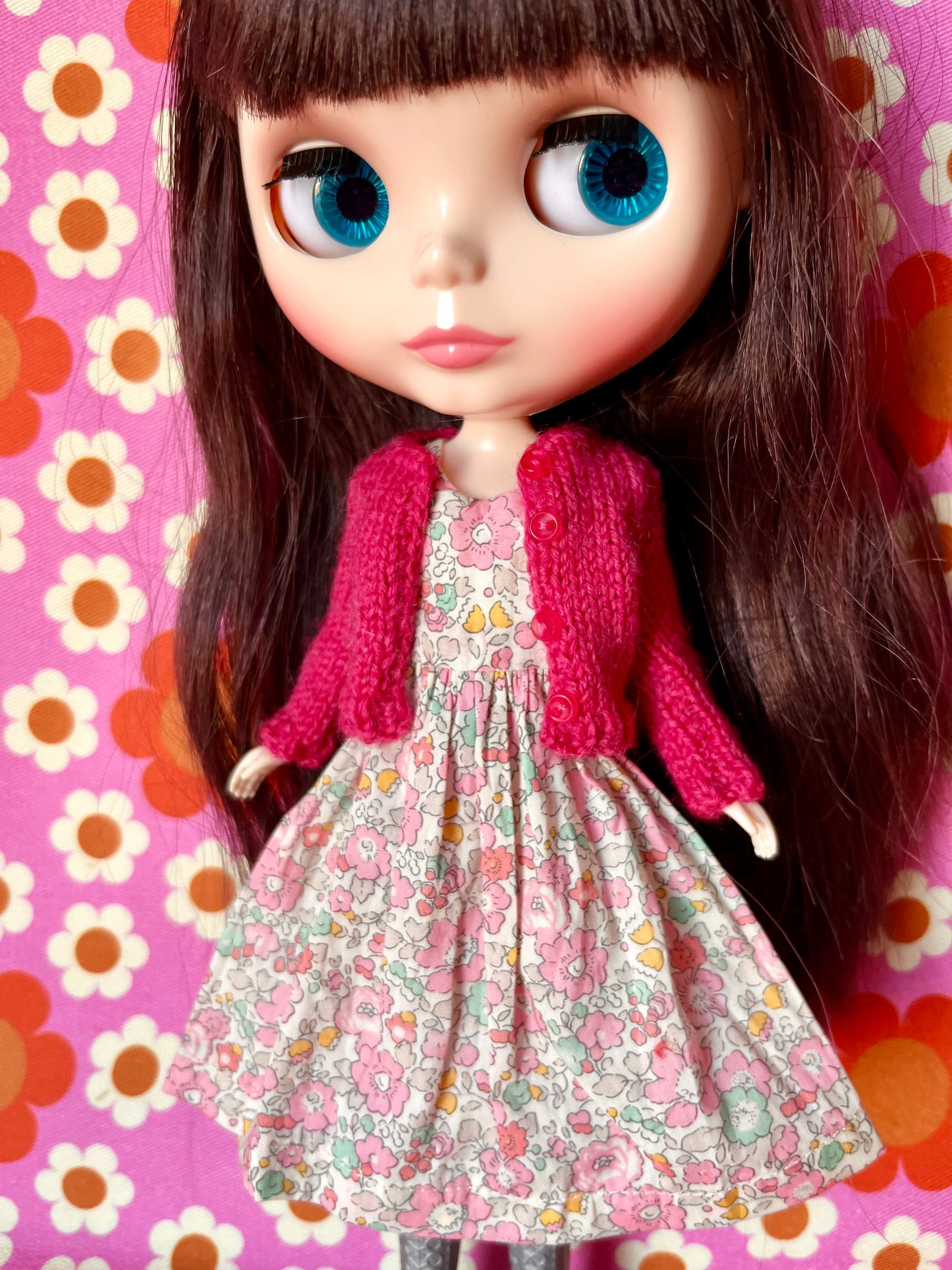 Pink Liberty Floral Dress & Cardigan for Blythe Doll