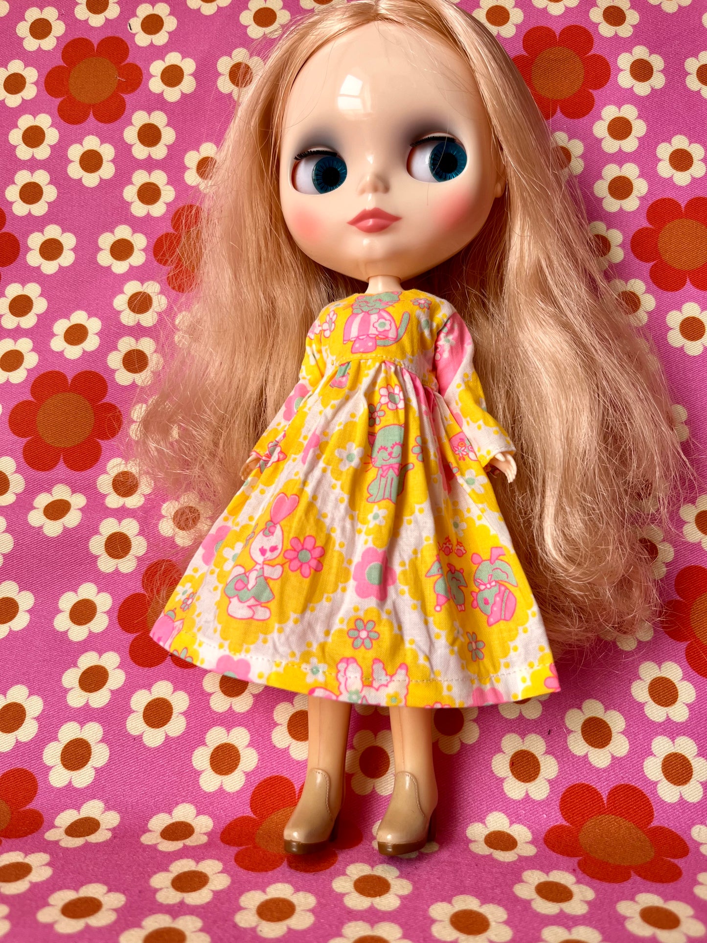 Yellow  Neon Cat Long Sleeve Dress for Blythe Doll