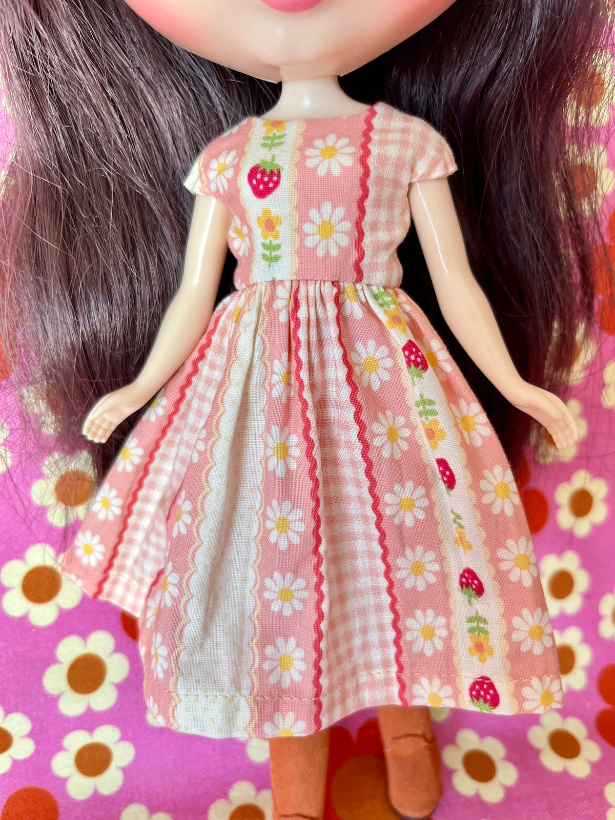 Pink Strawberry Stripe Summer Cap Sleeve Dress for Blythe Doll
